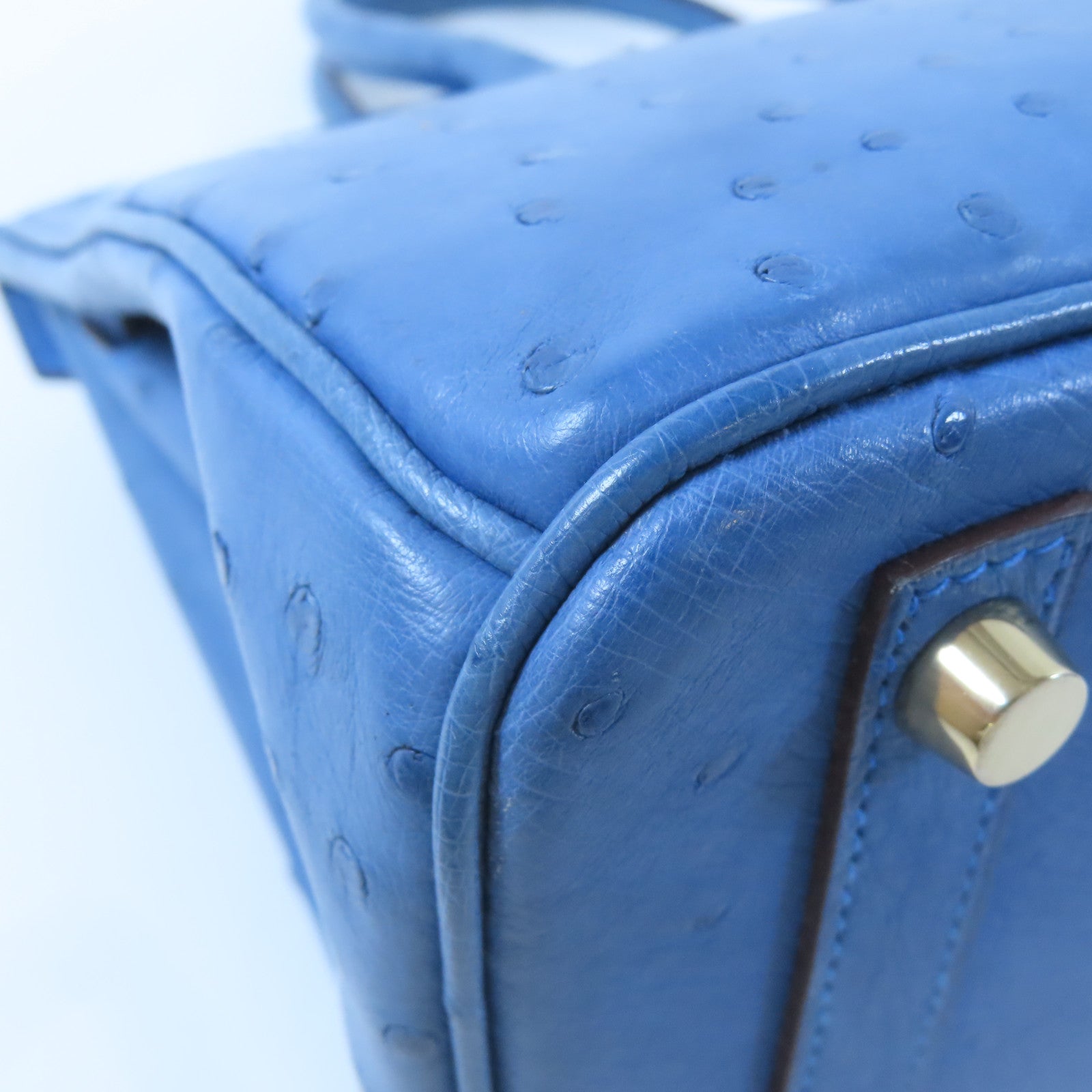 HERMES 【激減優惠】鴕鳥皮革Birkin 30金扣手挽袋藍色