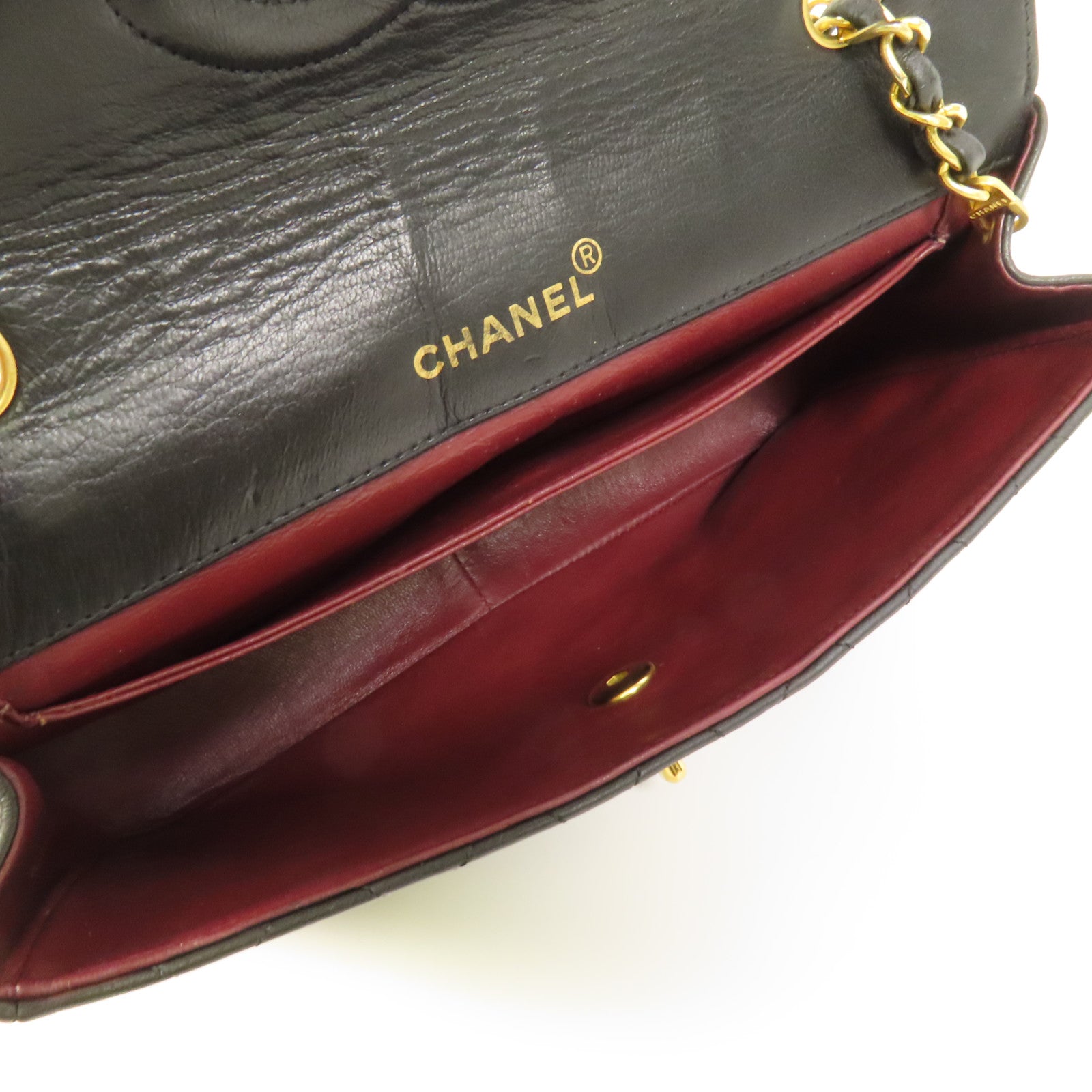 CHANEL 羊皮皮革Vintage Chain Shoulder金扣肩背袋