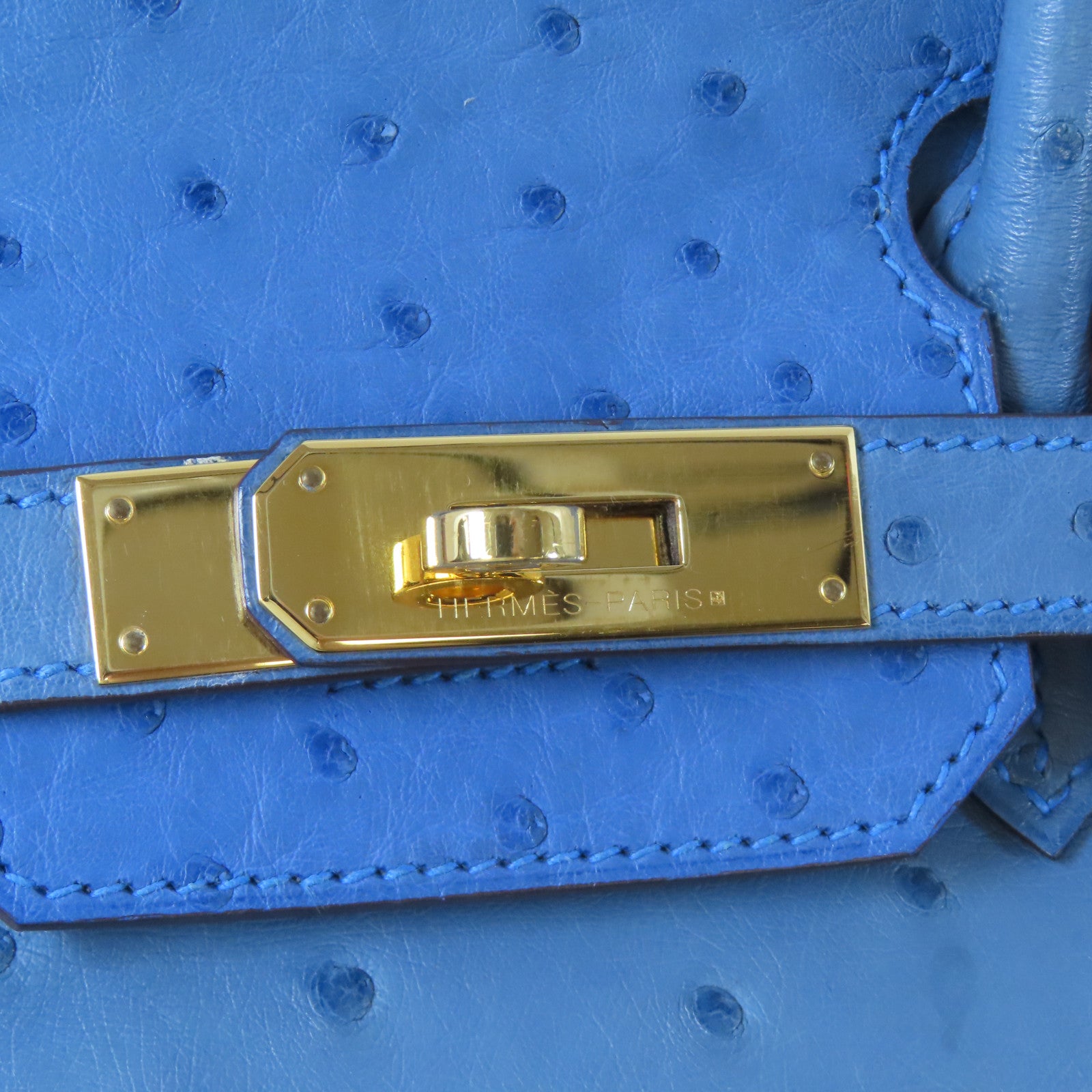 HERMES 【激減優惠】鴕鳥皮革Birkin 30金扣手挽袋藍色