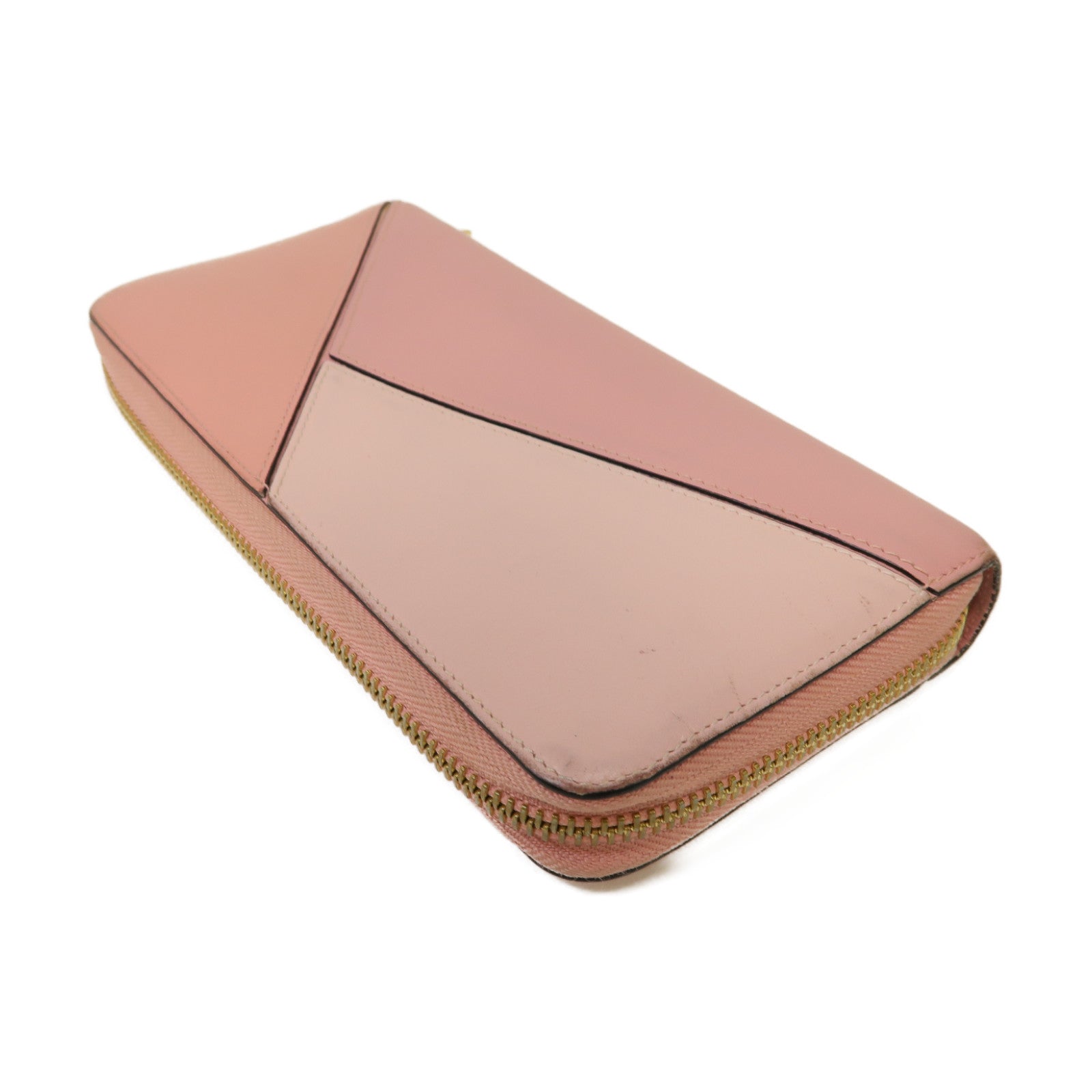 LOEWE 牛皮皮革Puzzle Zip Around Wallet金扣長錢包粉紅色