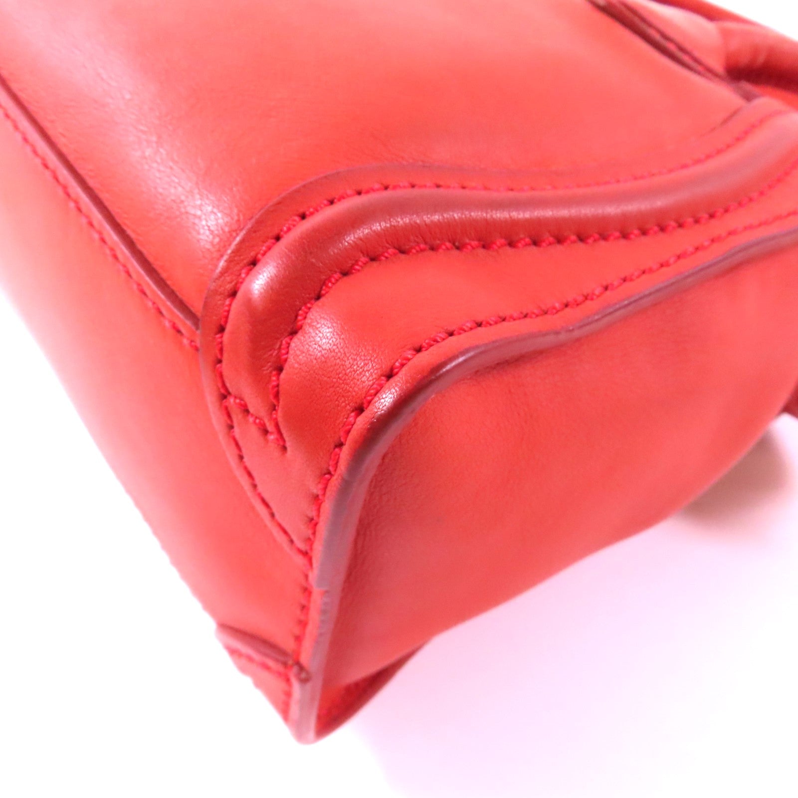 CELINE 牛皮皮革Nano Luggage金扣手挽肩背兩用袋紅色