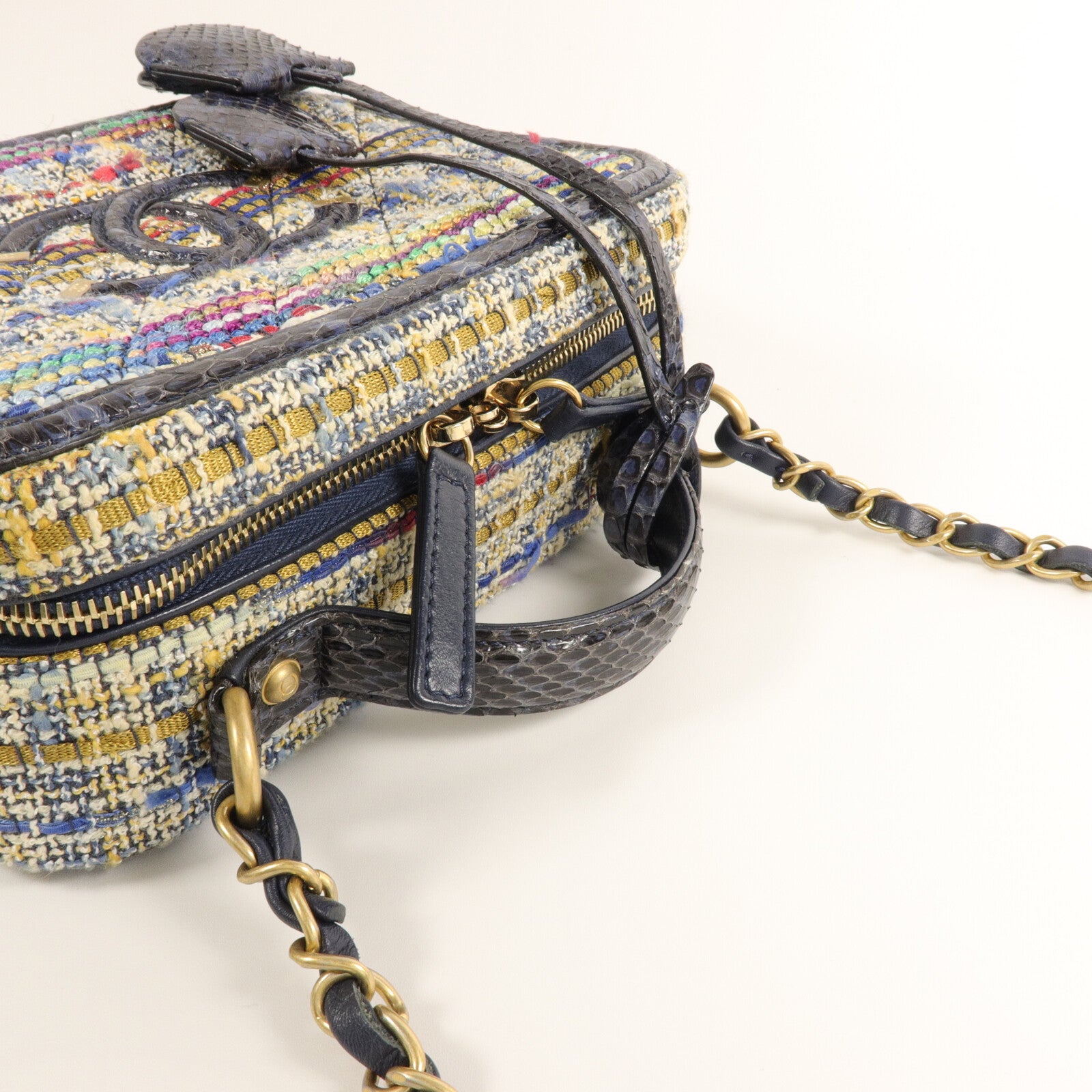 CHANEL 粗花呢/蛇皮皮革Filigree Vanity Case M手挽肩背兩用袋