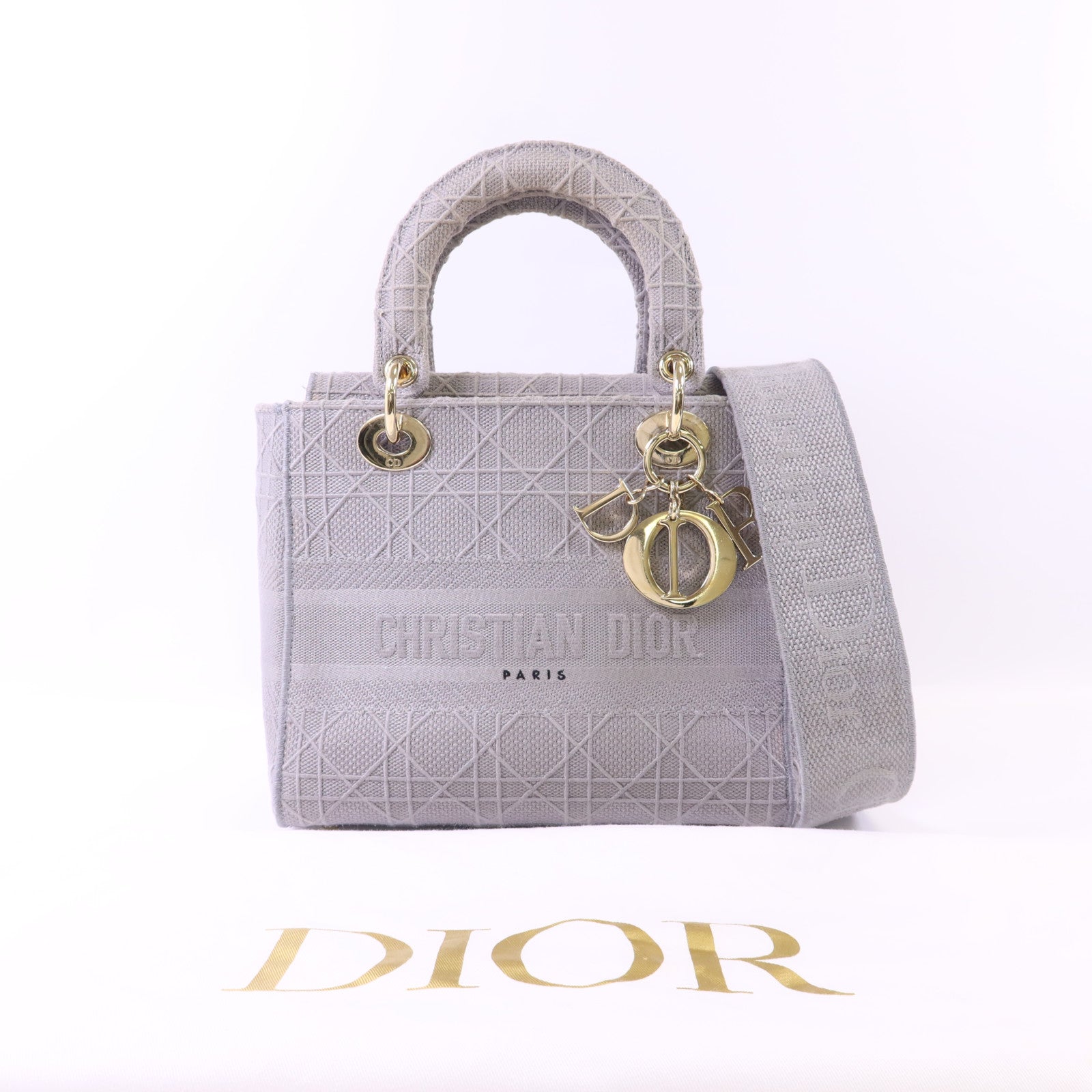 Dior 帆布Lady Dior金扣手挽肩背兩用袋