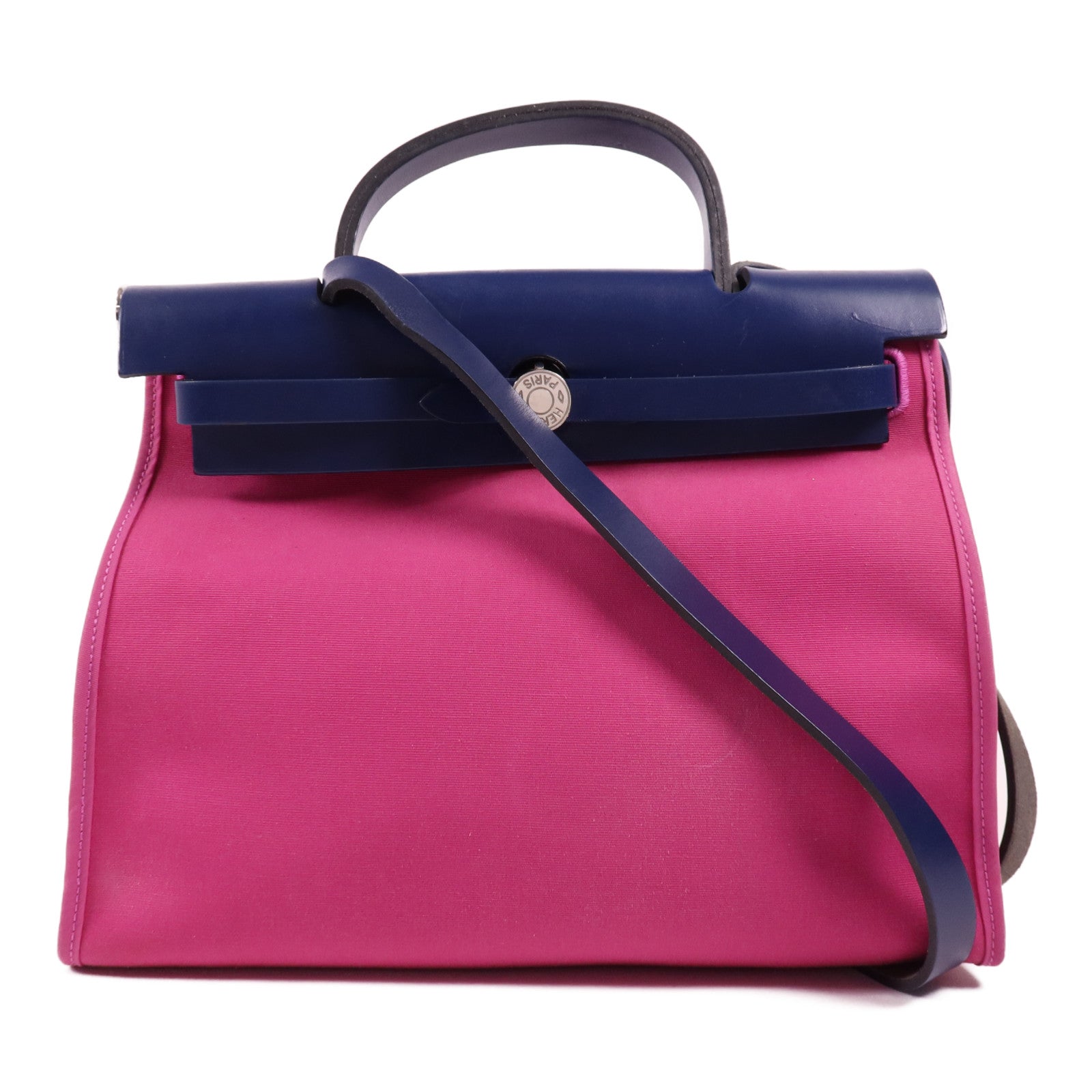 HERMES 帆布Herbag PM銀扣手挽肩背兩用袋Magnolia