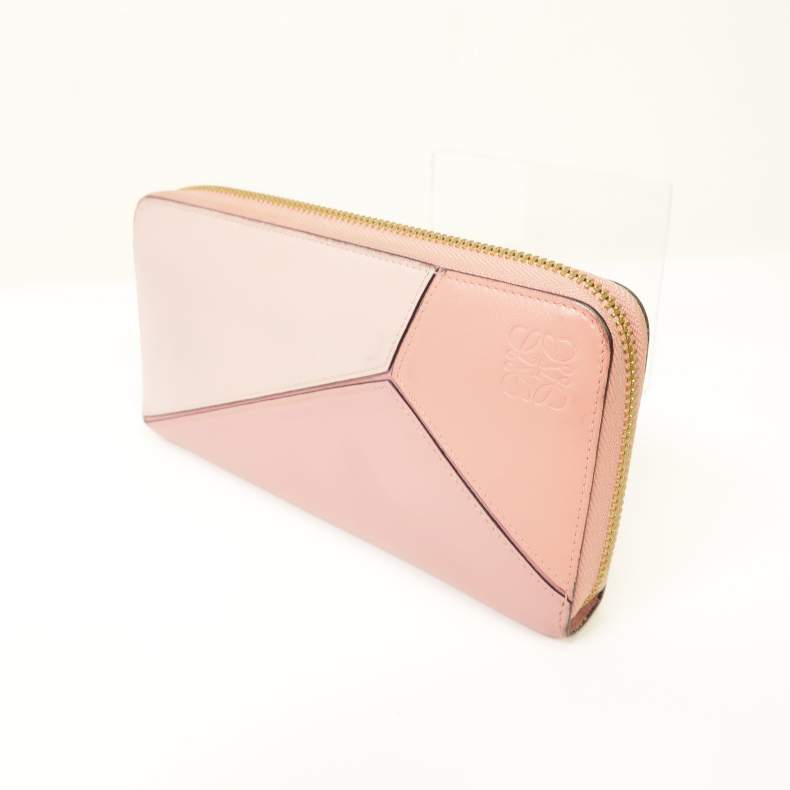 LOEWE 牛皮皮革Puzzle Zip Around Wallet金扣長錢包粉紅色