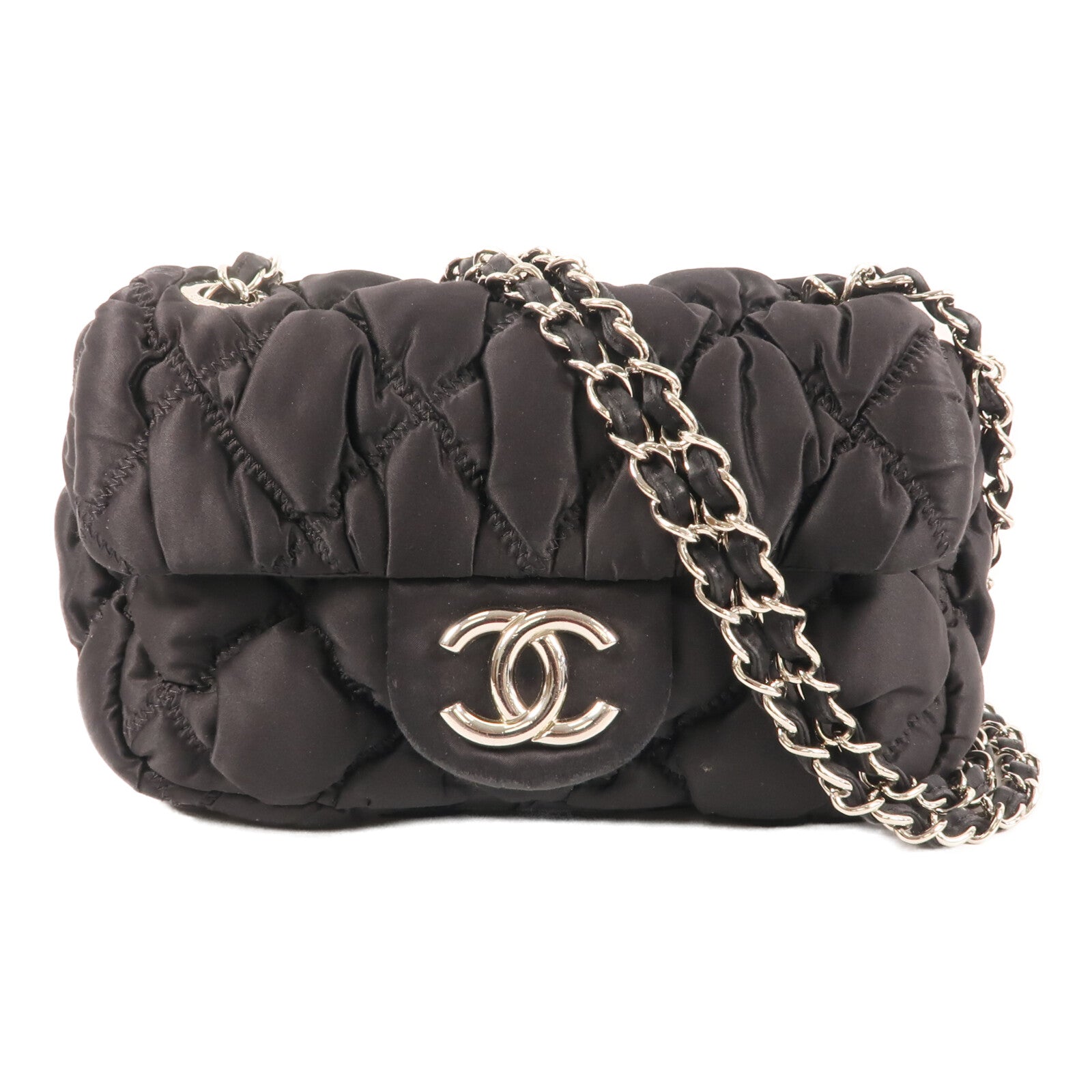 CHANEL 尼龍Shoulder Bag銀扣鏈帶肩背袋