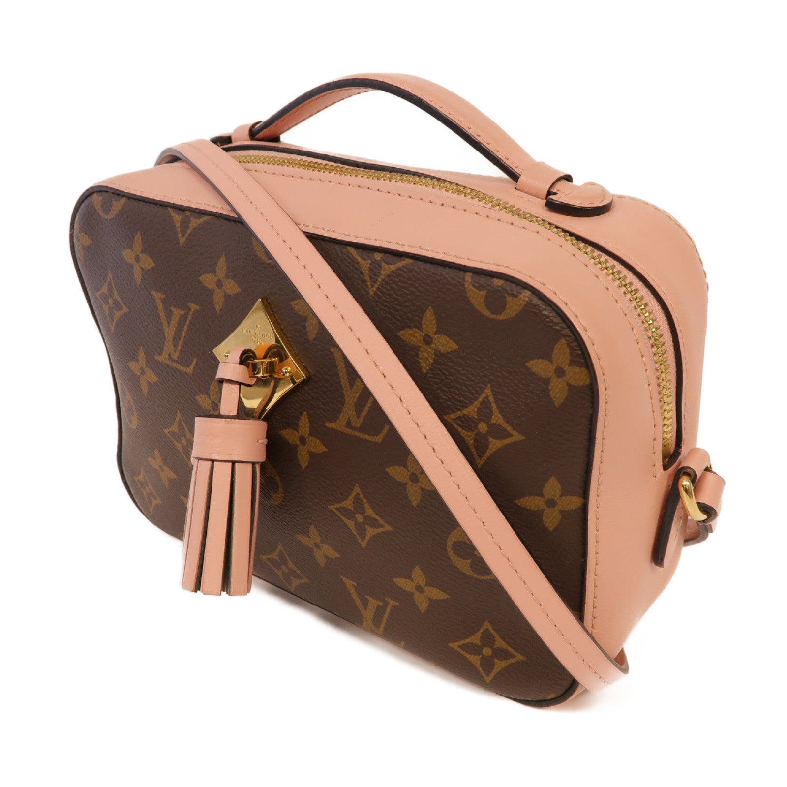 LOUIS VUITTON 【激減優惠】Monogram Saintonge金扣肩背袋棕色/粉紅色