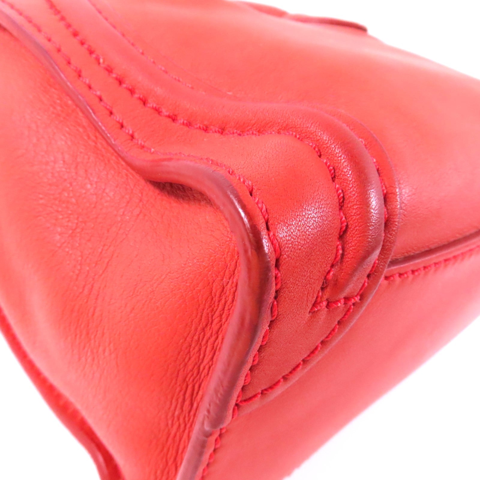 CELINE 牛皮皮革Nano Luggage金扣手挽肩背兩用袋紅色