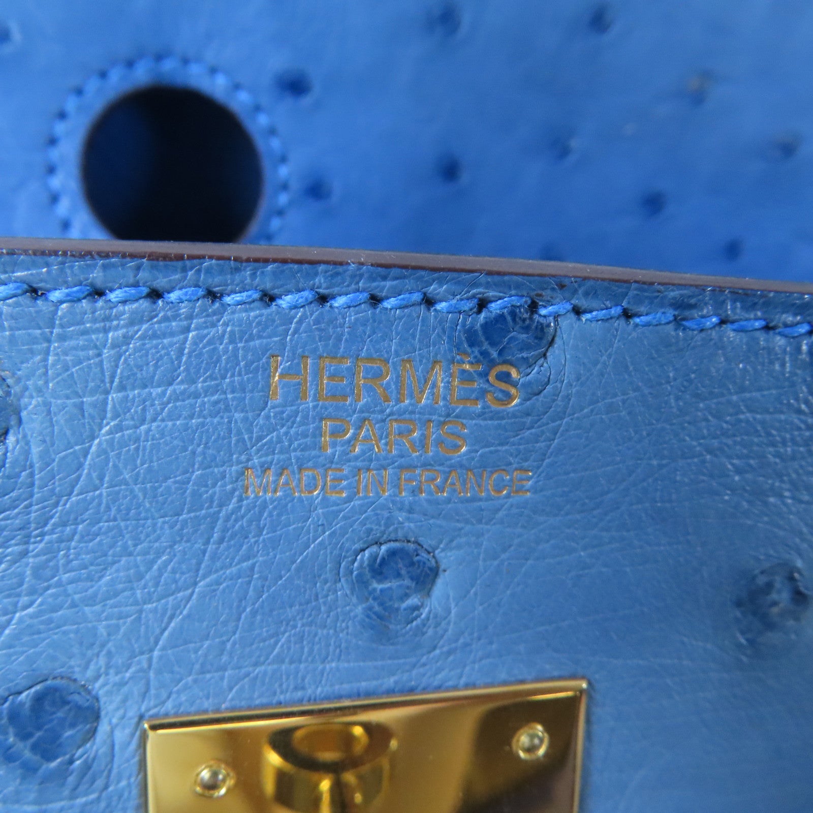 HERMES 【激減優惠】鴕鳥皮革Birkin 30金扣手挽袋藍色