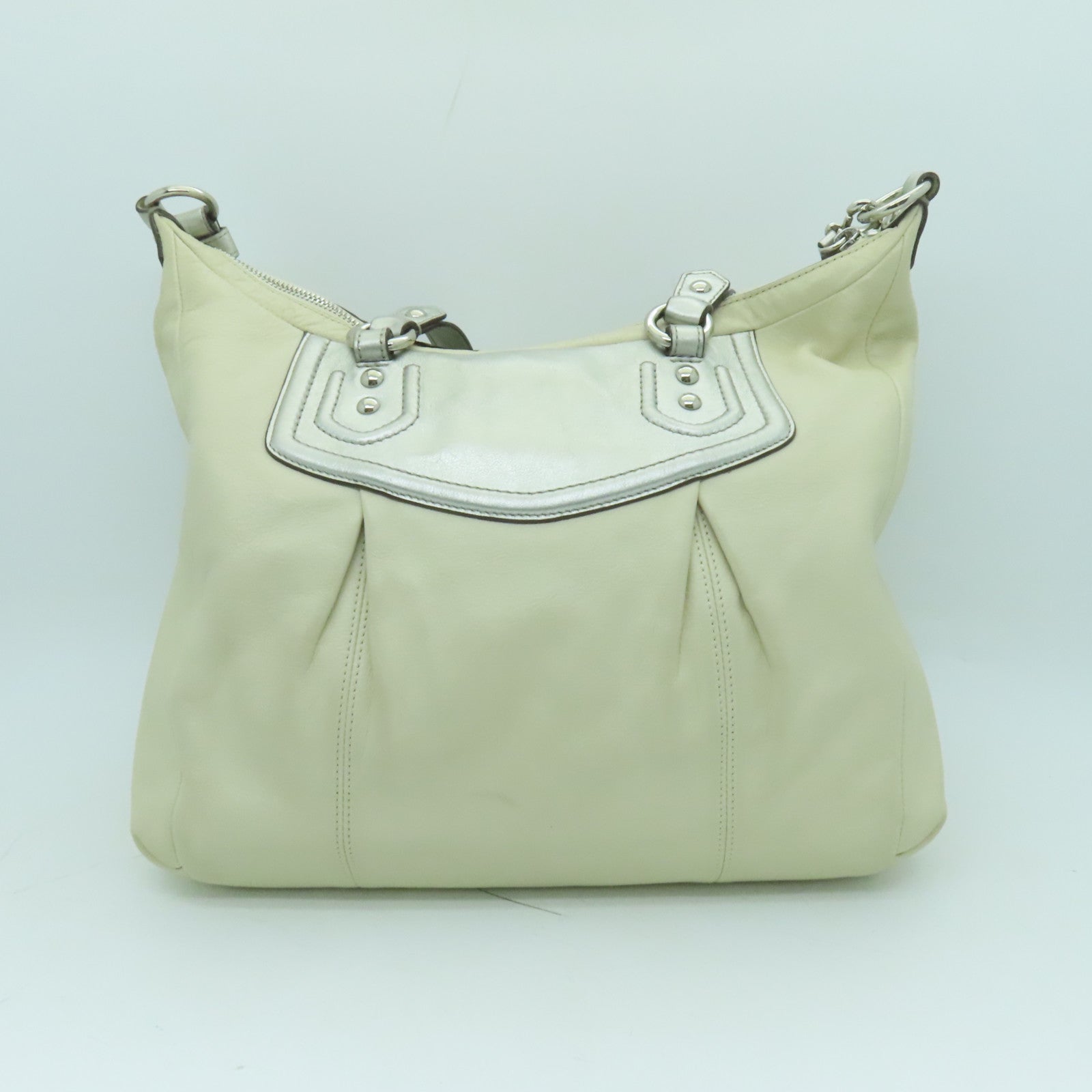 COACH 【清倉大減價】牛皮皮革2 Way Shoulder銀扣手挽肩背兩用袋白色