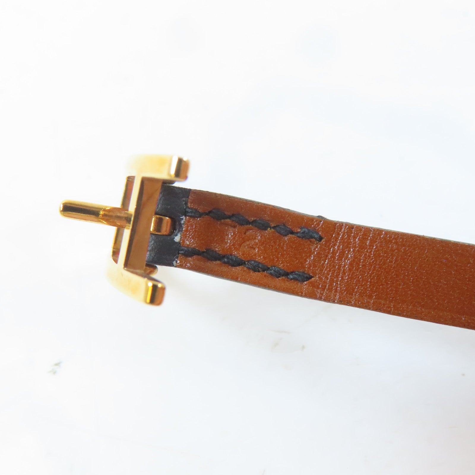 HERMES 牛皮皮革Behapi Double Tour Bracelet金扣手鐲啡色