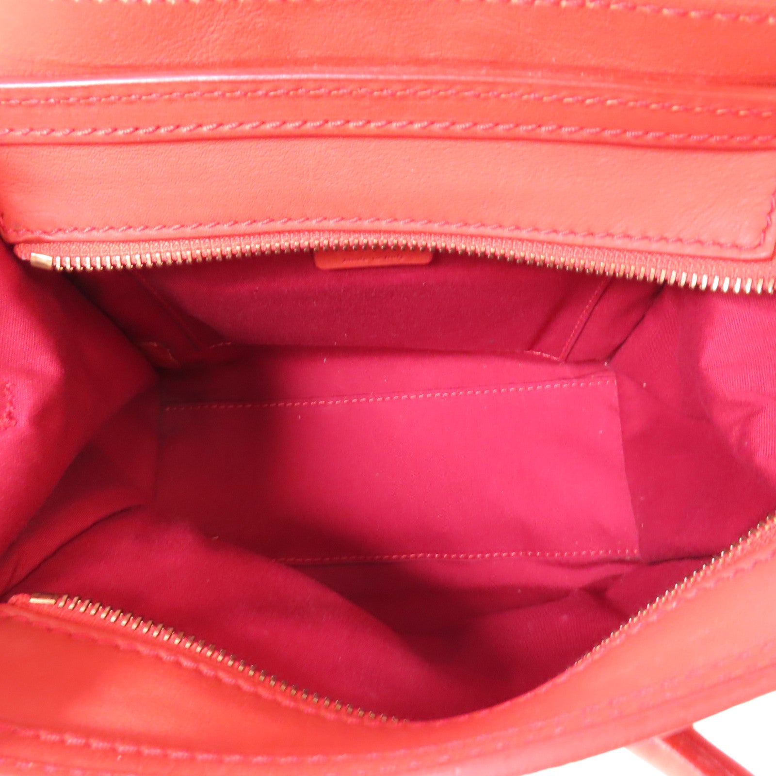 CELINE 牛皮皮革Nano Luggage金扣手挽肩背兩用袋紅色