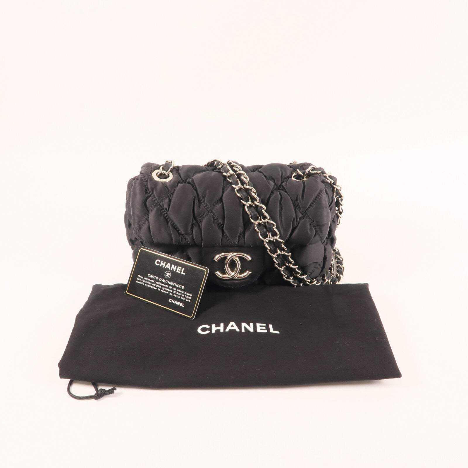 CHANEL 尼龍Shoulder Bag銀扣鏈帶肩背袋