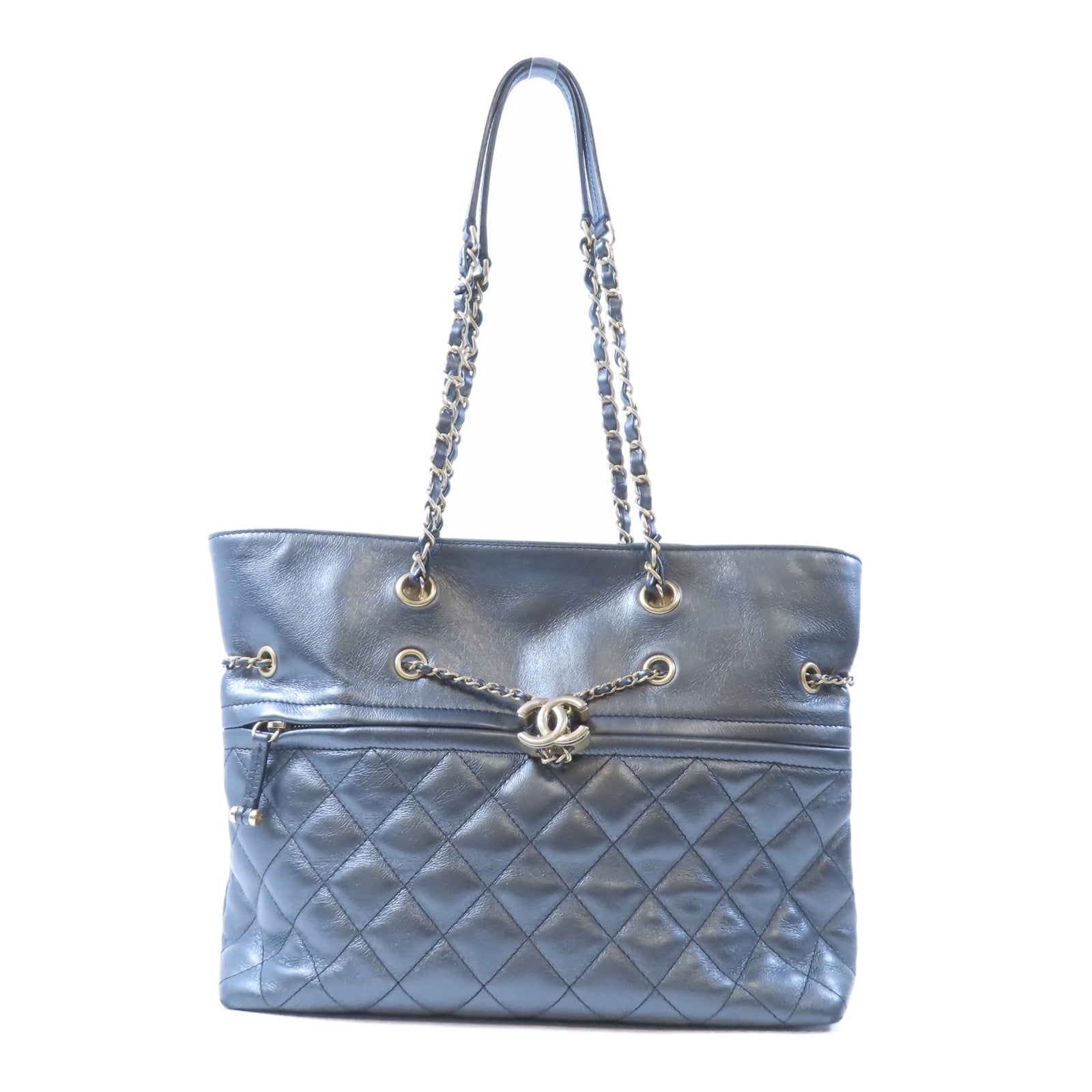 CHANEL 【激減優惠】菱格牛皮皮革Shoulder Bag金扣肩背袋灰色