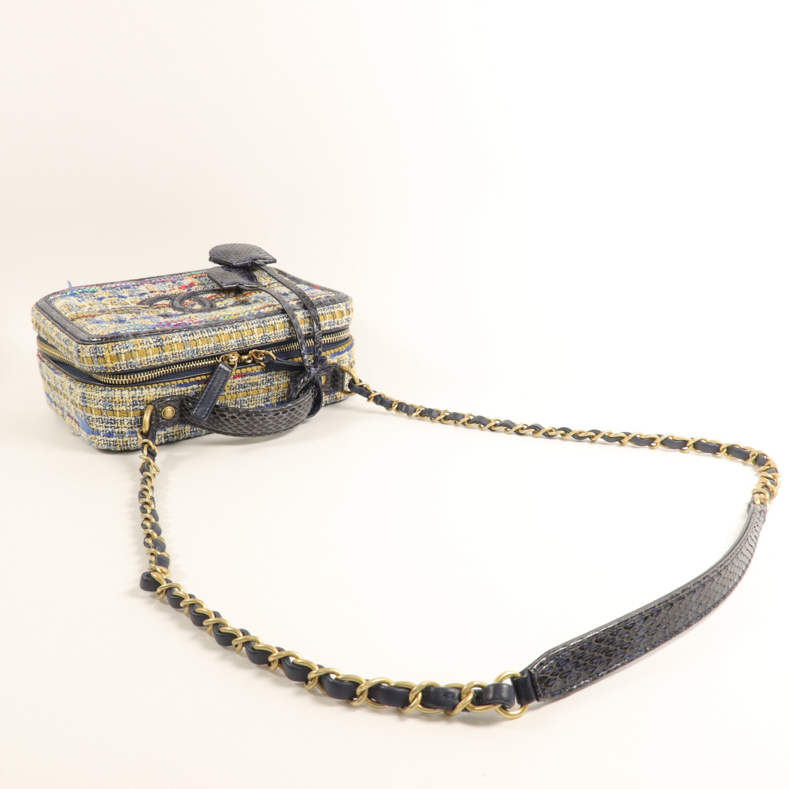 CHANEL 粗花呢/蛇皮皮革Filigree Vanity Case M手挽肩背兩用袋