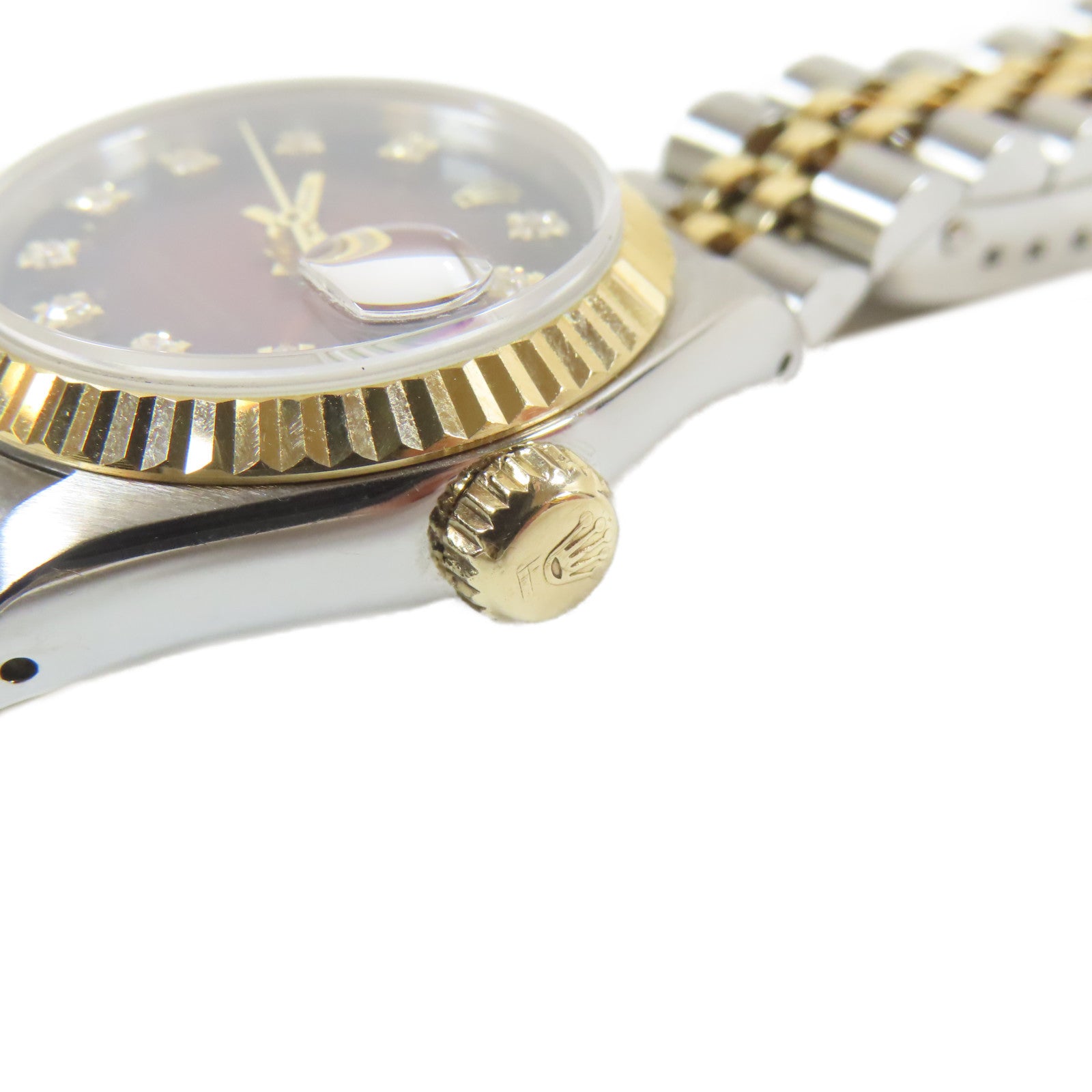 ROLEX Lady-Datejust 18K黃金/不鏽鋼鑽石手錶自動機芯紅色