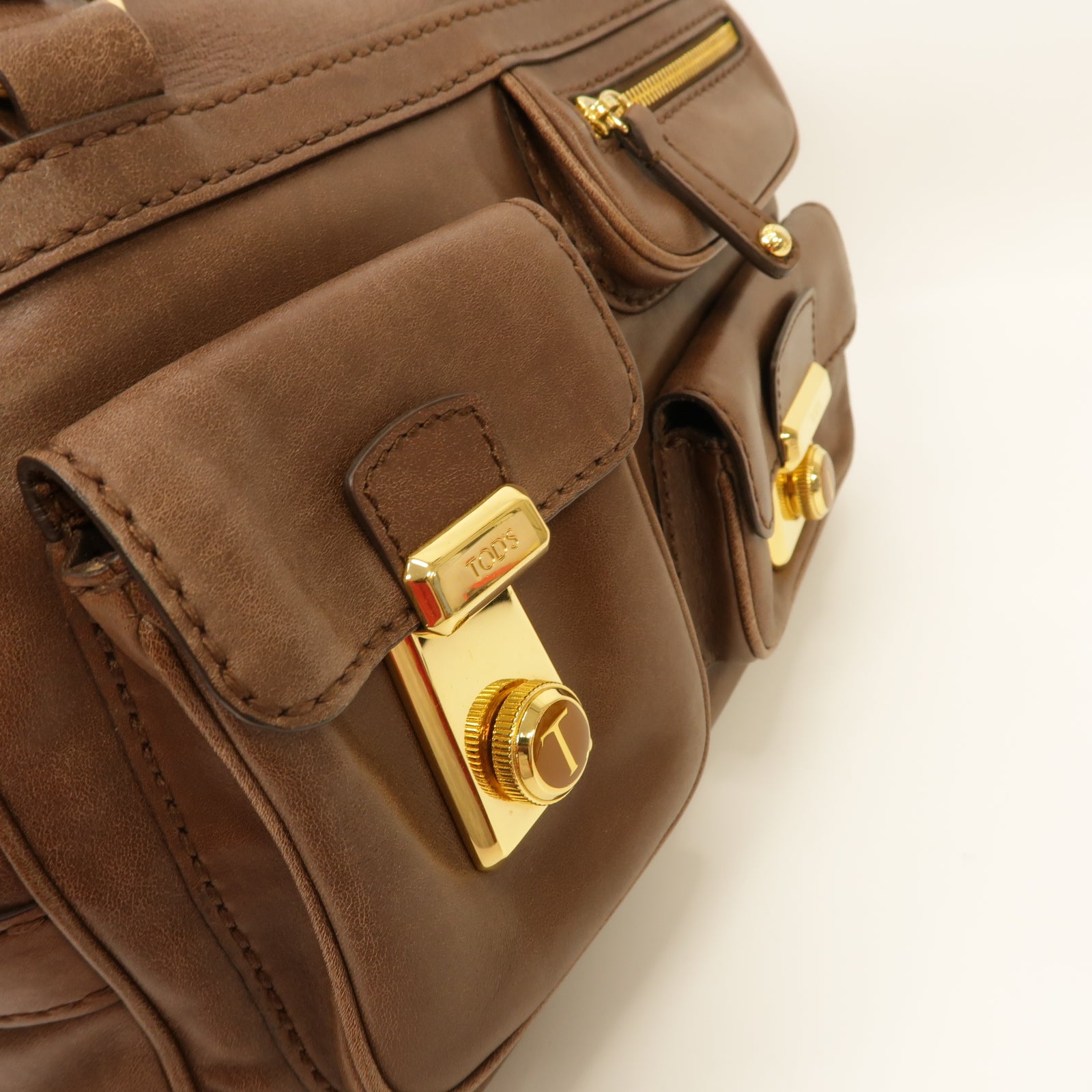 TOD'S 【激減優惠】牛皮皮革Shoulder Bag金扣肩背袋棕色