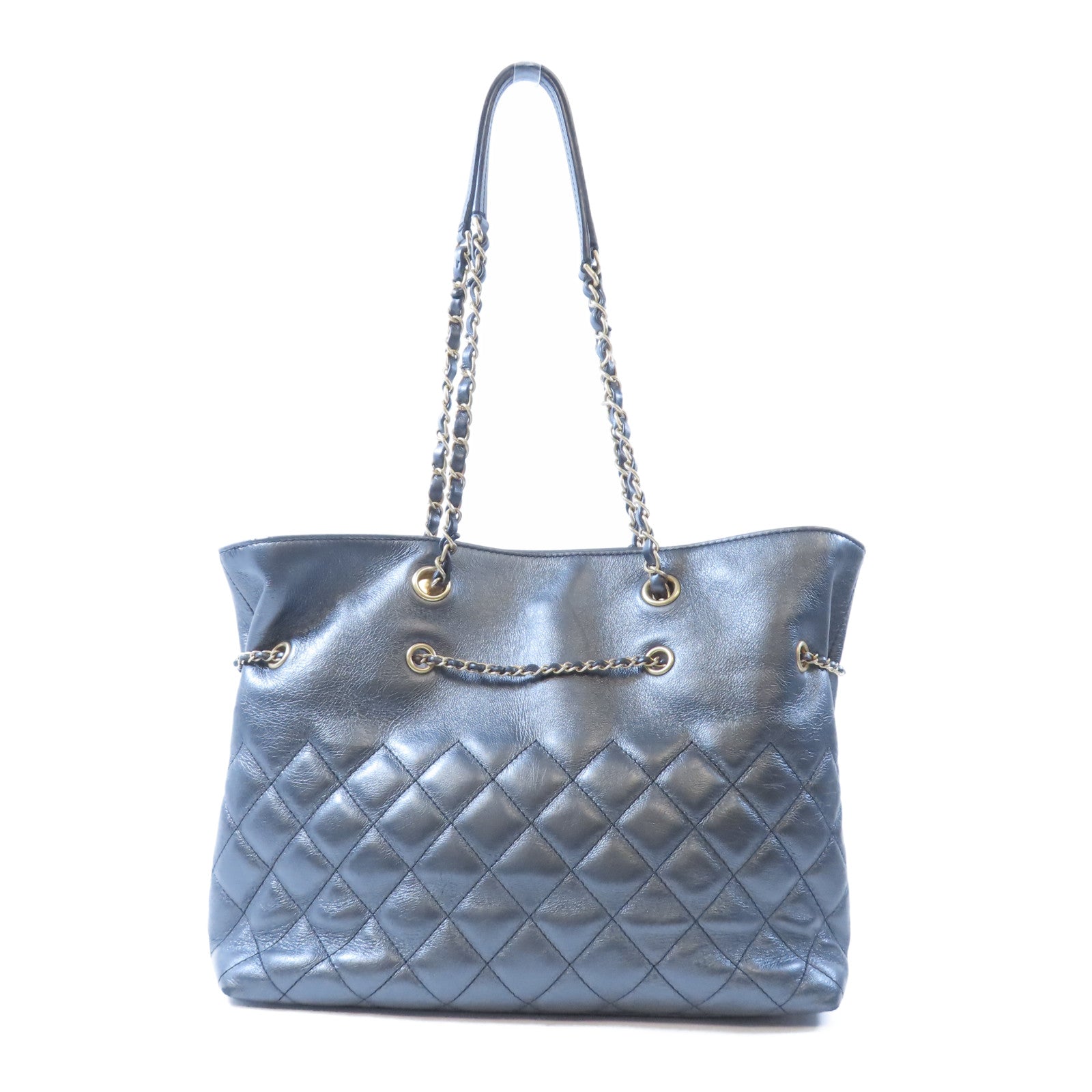 CHANEL 【激減優惠】菱格牛皮皮革Shoulder Bag金扣肩背袋灰色