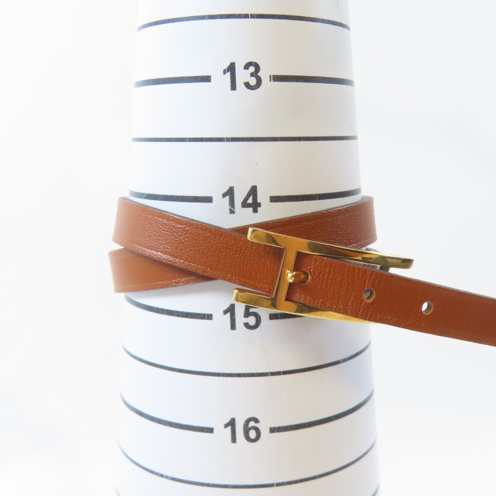 HERMES 牛皮皮革Behapi Double Tour Bracelet金扣手鐲啡色