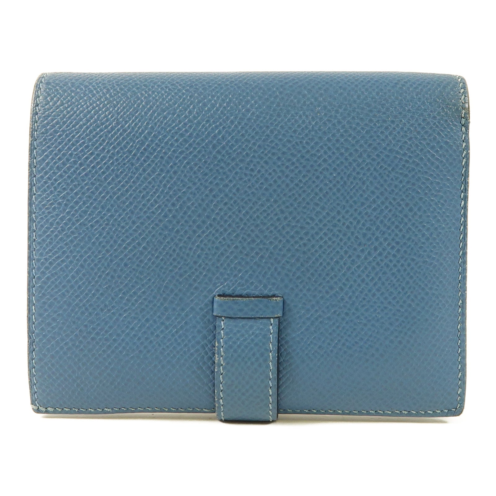 HERMES Epsom皮革Bearn Compant Wallet金扣錢包7R Bleu Azur