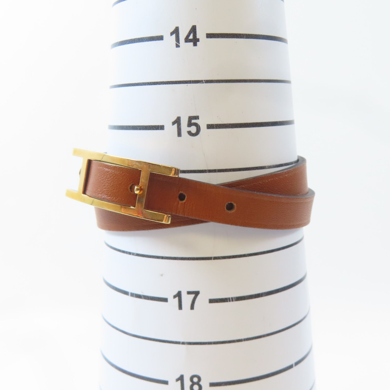 HERMES 牛皮皮革Behapi Double Tour Bracelet金扣手鐲啡色
