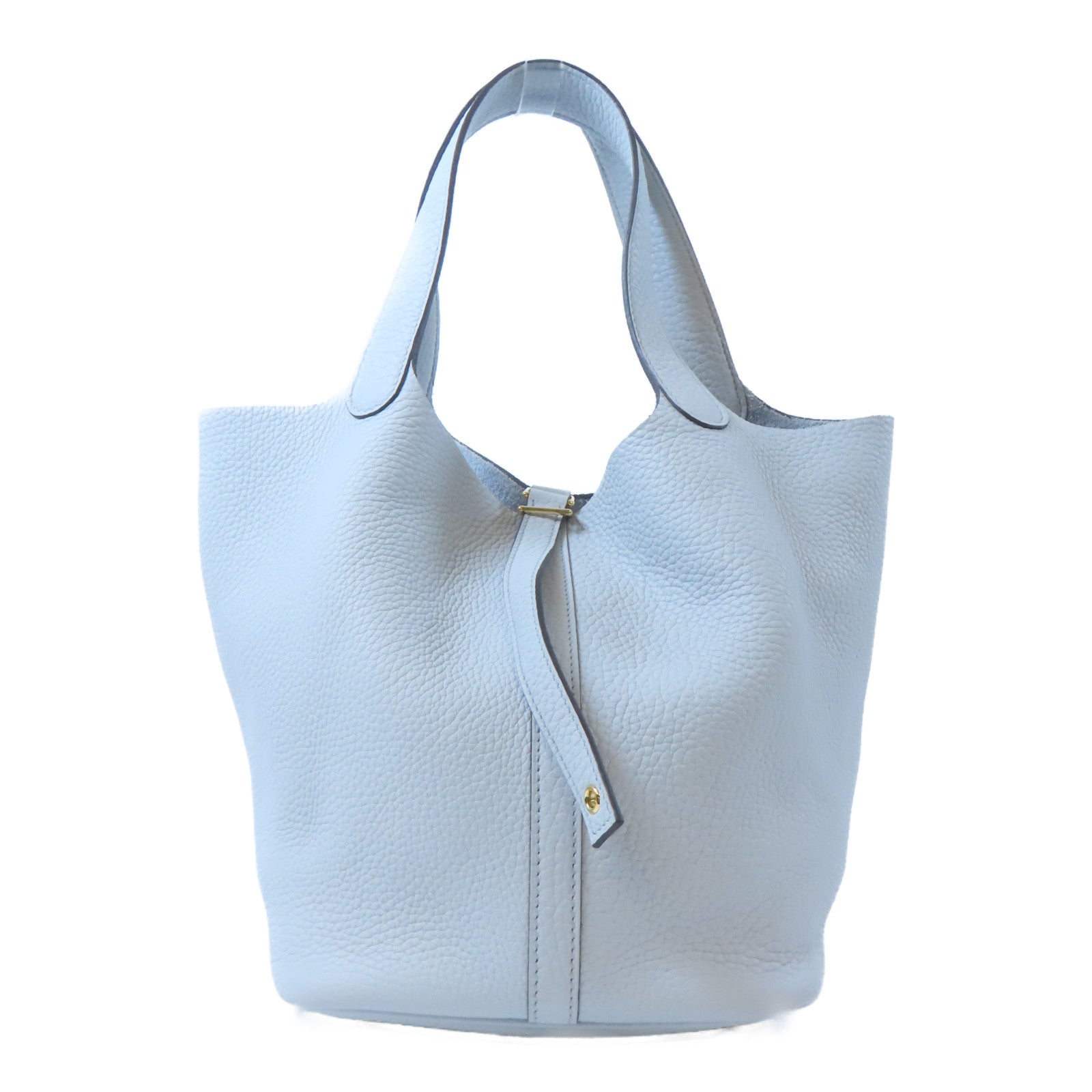 HERMES 【激減優惠】Clemence皮革Picotin MM金扣手挽袋淺藍色