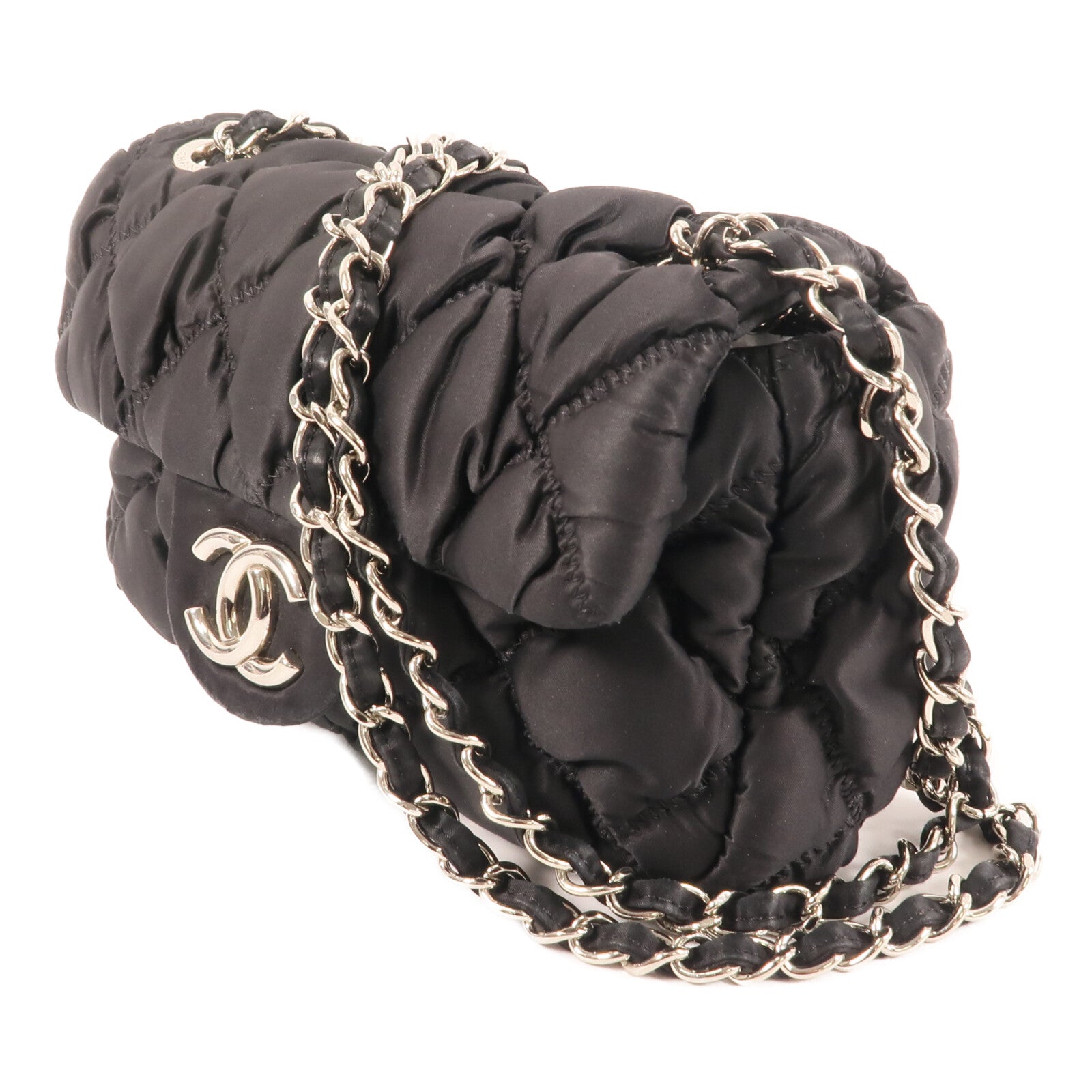 CHANEL 尼龍Shoulder Bag銀扣鏈帶肩背袋