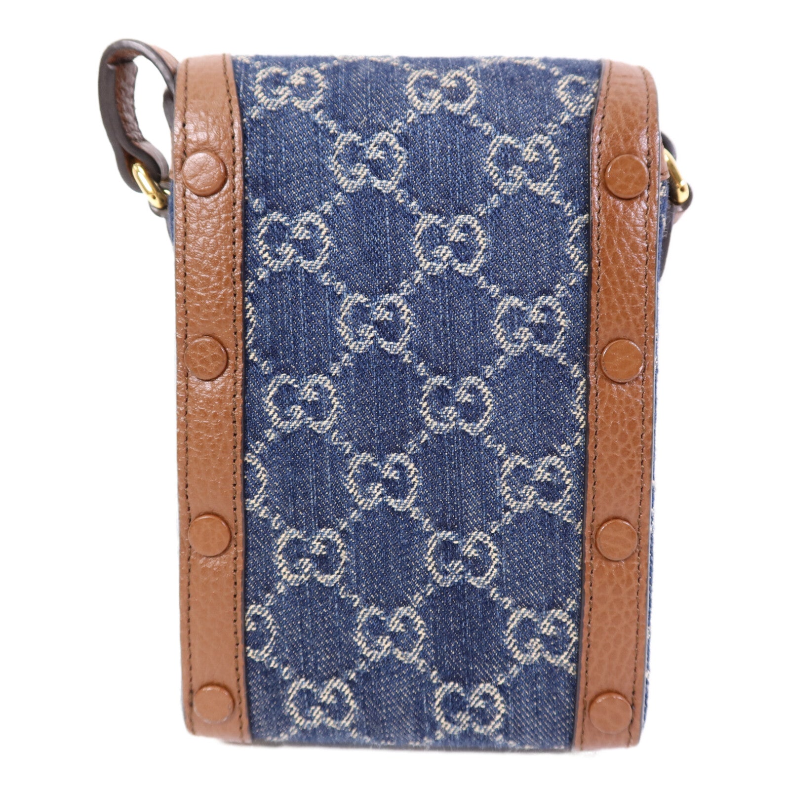 GUCCI 牛皮皮革/牛仔布Horsebit 1955 Mini金扣肩背袋