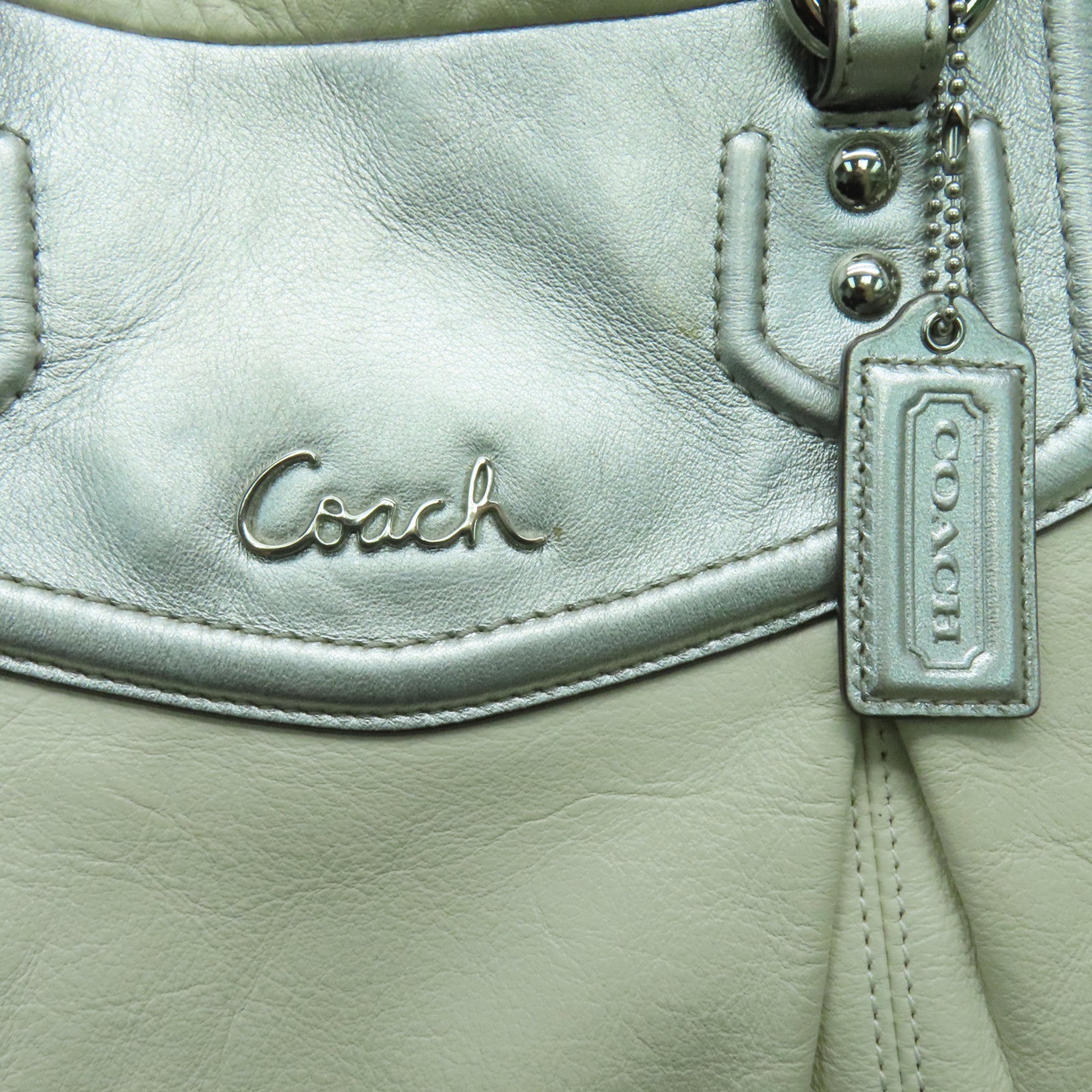 COACH 【清倉大減價】牛皮皮革2 Way Shoulder銀扣手挽肩背兩用袋白色