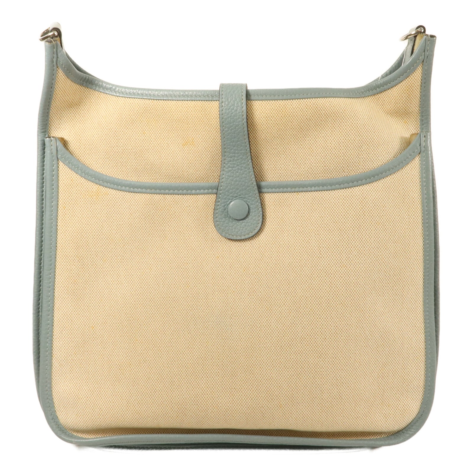 HERMES Toile H帆布/Clemence皮革Evelyne GM肩背袋Ciel