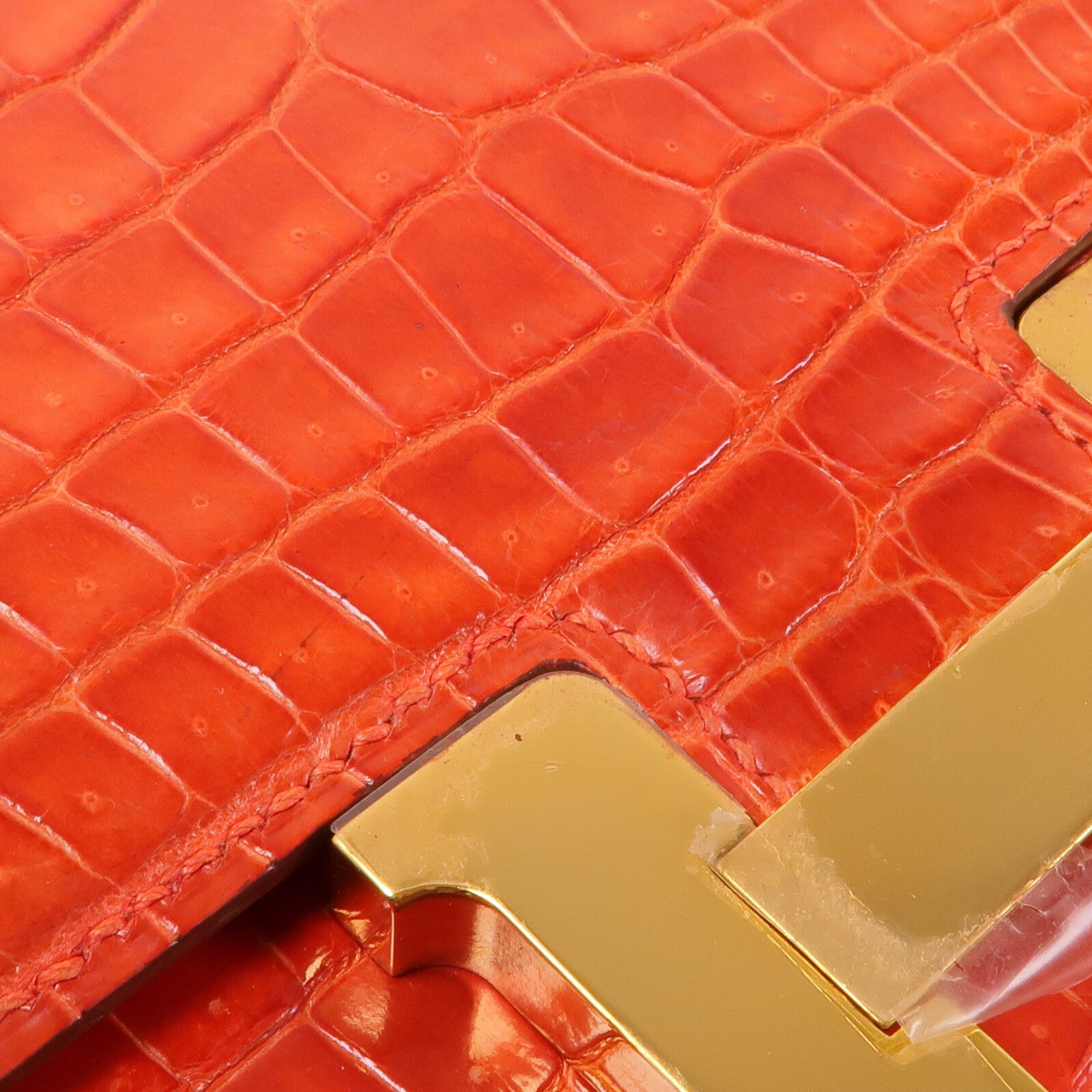 HERMES 鱷魚皮革Constance Elan金扣肩背袋Sanguine Shiny