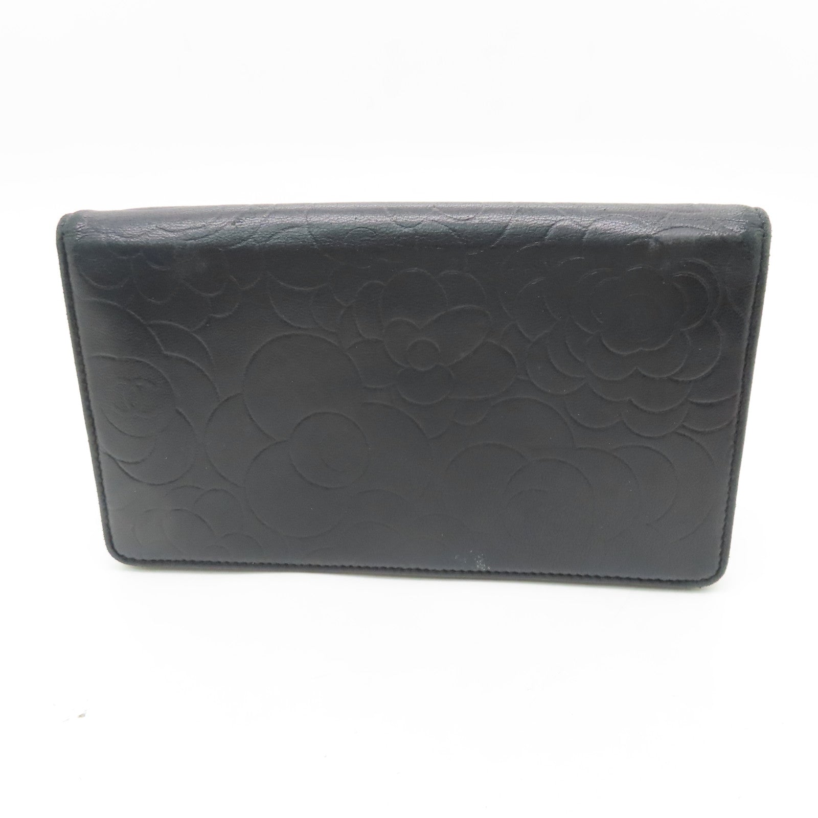 CHANEL Sheepskin Leather Long Wallet Silver Buckle Long Wallet Black