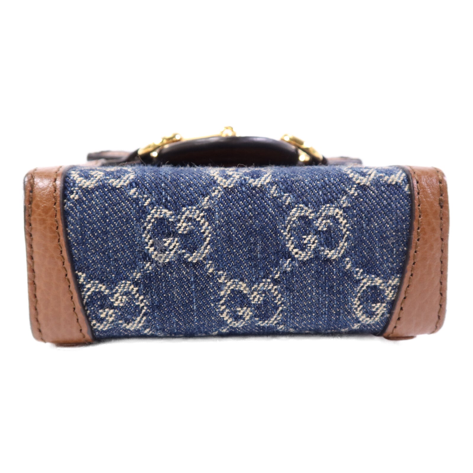 GUCCI 牛皮皮革/牛仔布Horsebit 1955 Mini金扣肩背袋