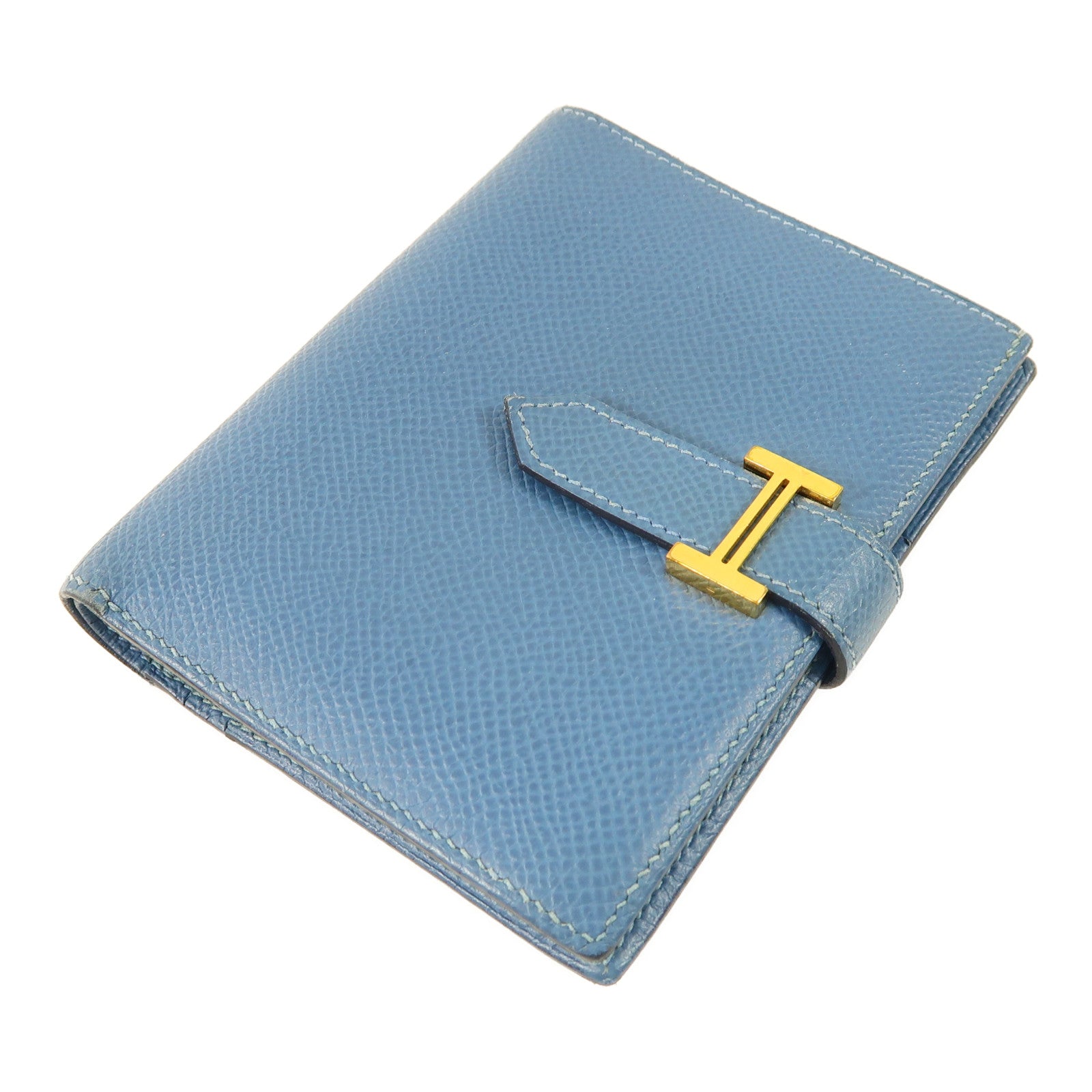 HERMES Epsom皮革Bearn Compant Wallet金扣錢包7R Bleu Azur