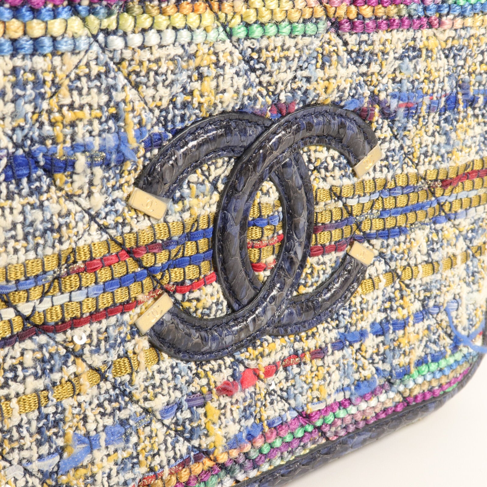 CHANEL 粗花呢/蛇皮皮革Filigree Vanity Case M手挽肩背兩用袋