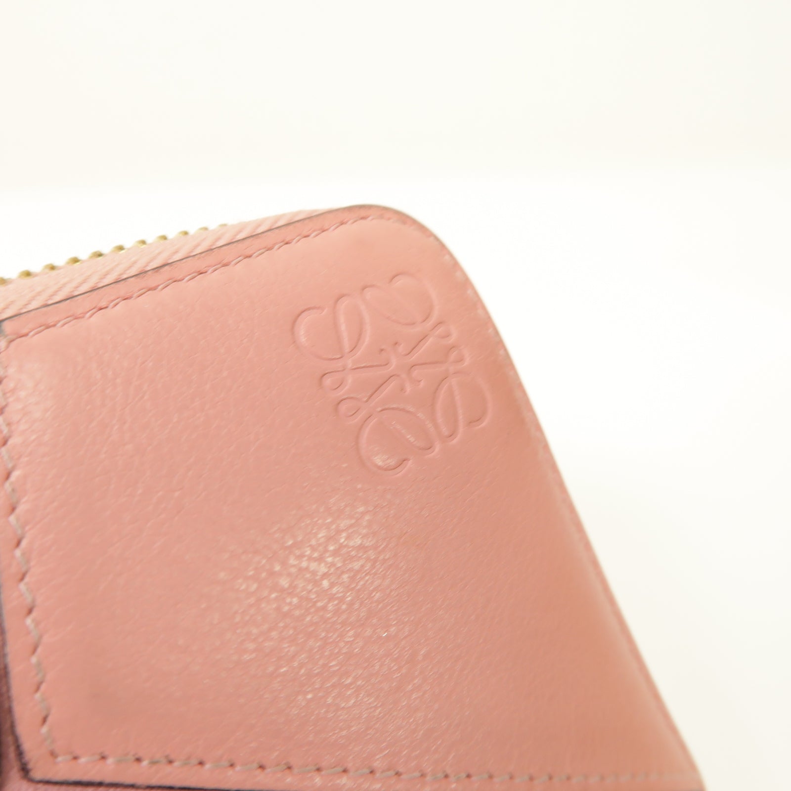 LOEWE 牛皮皮革Puzzle Zip Around Wallet金扣長錢包粉紅色