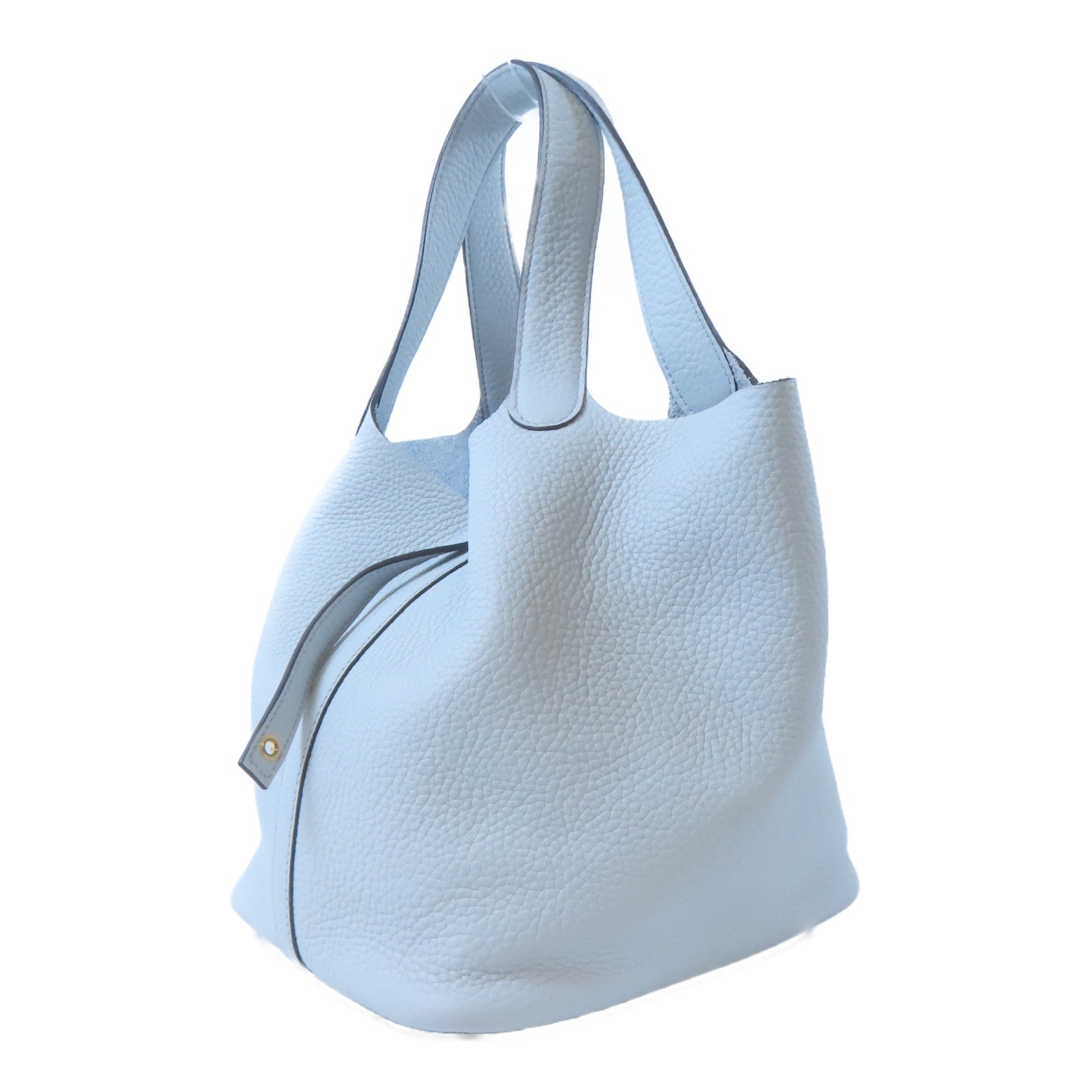 HERMES 【激減優惠】Clemence皮革Picotin MM金扣手挽袋淺藍色