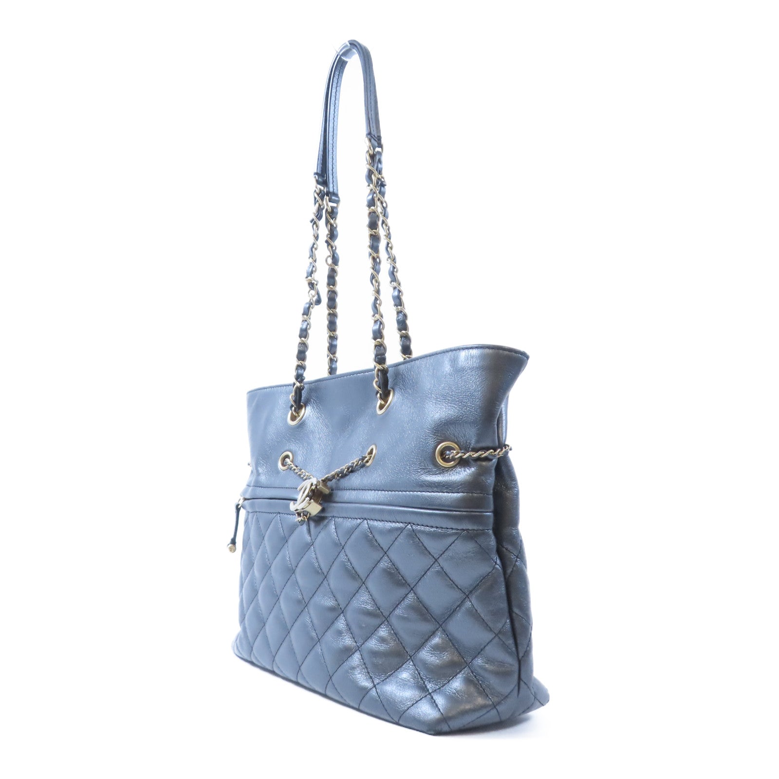 CHANEL 【激減優惠】菱格牛皮皮革Shoulder Bag金扣肩背袋灰色