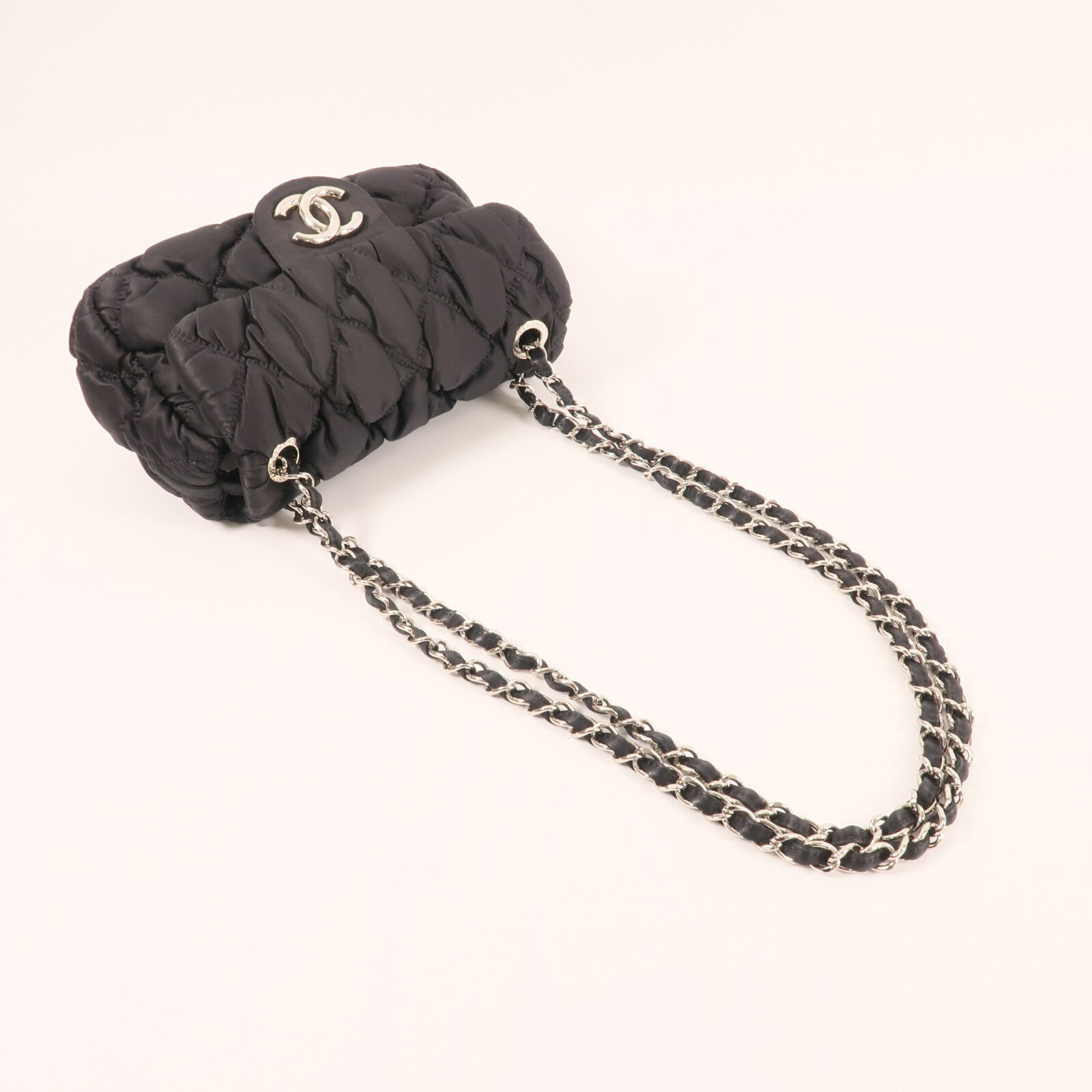 CHANEL 尼龍Shoulder Bag銀扣鏈帶肩背袋