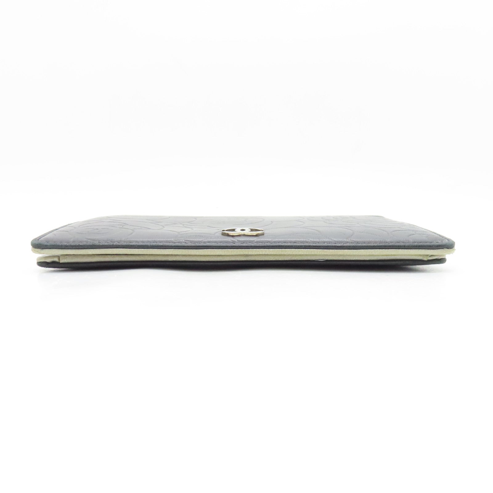CHANEL Sheepskin Leather Long Wallet Silver Buckle Long Wallet Black