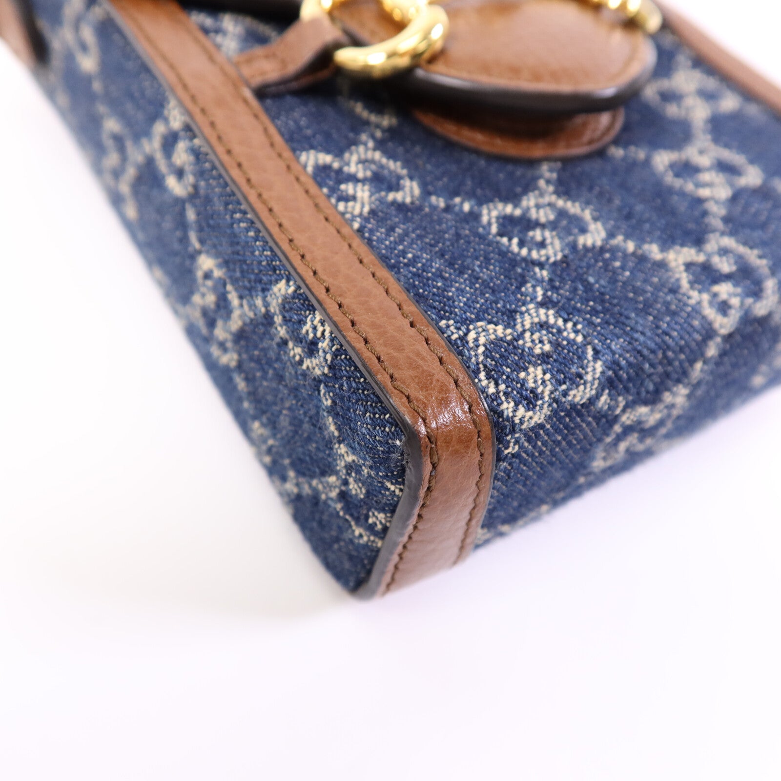 GUCCI 牛皮皮革/牛仔布Horsebit 1955 Mini金扣肩背袋