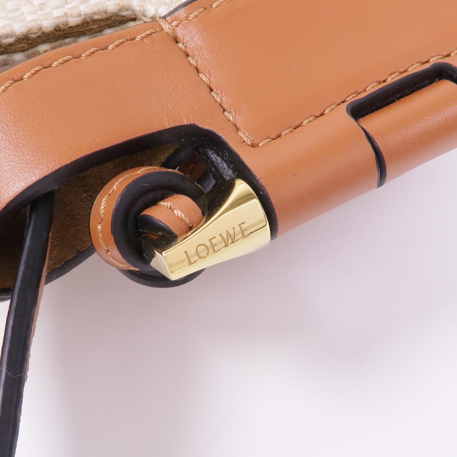 LOEWE 牛皮皮革/帆布Shoulder Bag金扣肩背袋