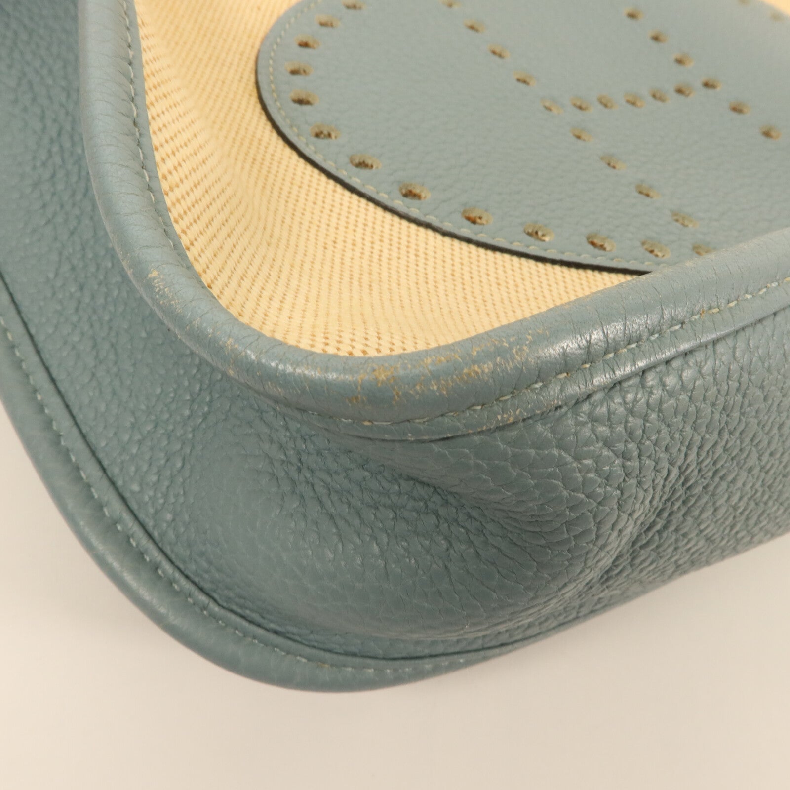 HERMES Toile H帆布/Clemence皮革Evelyne GM肩背袋Ciel