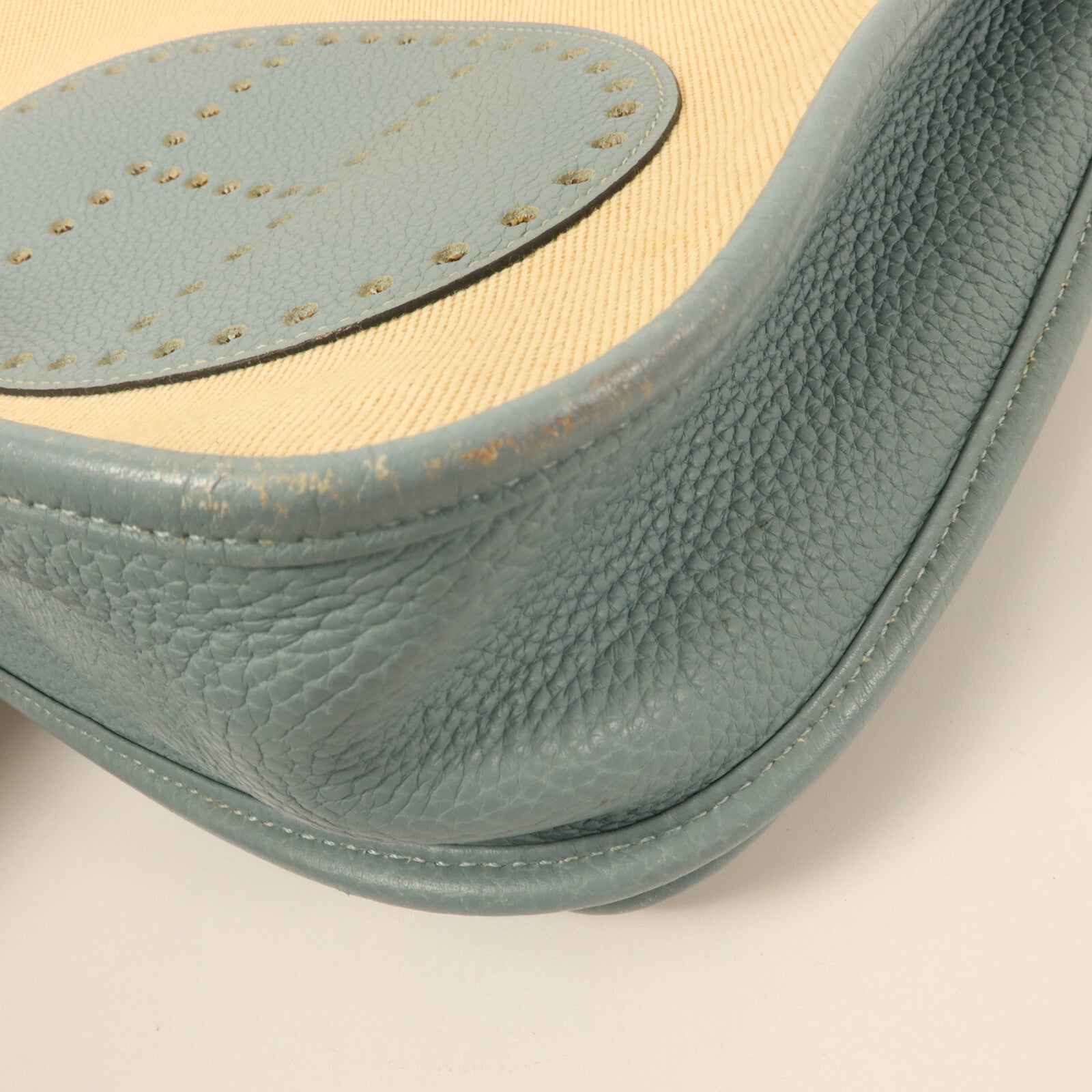 HERMES Toile H帆布/Clemence皮革Evelyne GM肩背袋Ciel