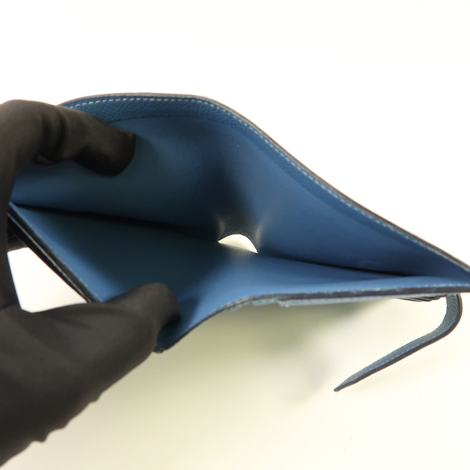 HERMES Epsom皮革Bearn Compant Wallet金扣錢包7R Bleu Azur