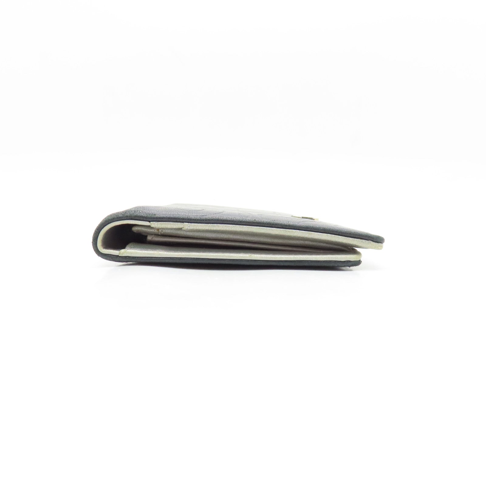 CHANEL Sheepskin Leather Long Wallet Silver Buckle Long Wallet Black