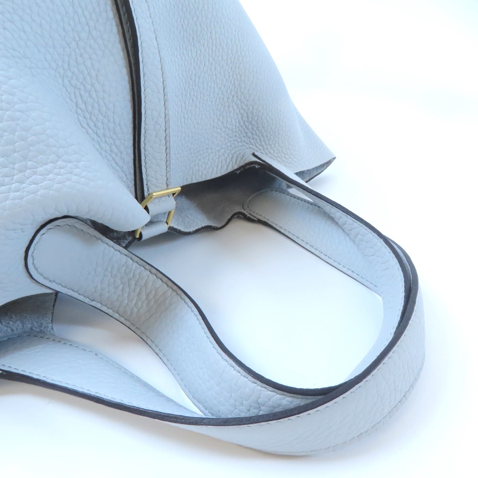 HERMES 【激減優惠】Clemence皮革Picotin MM金扣手挽袋淺藍色