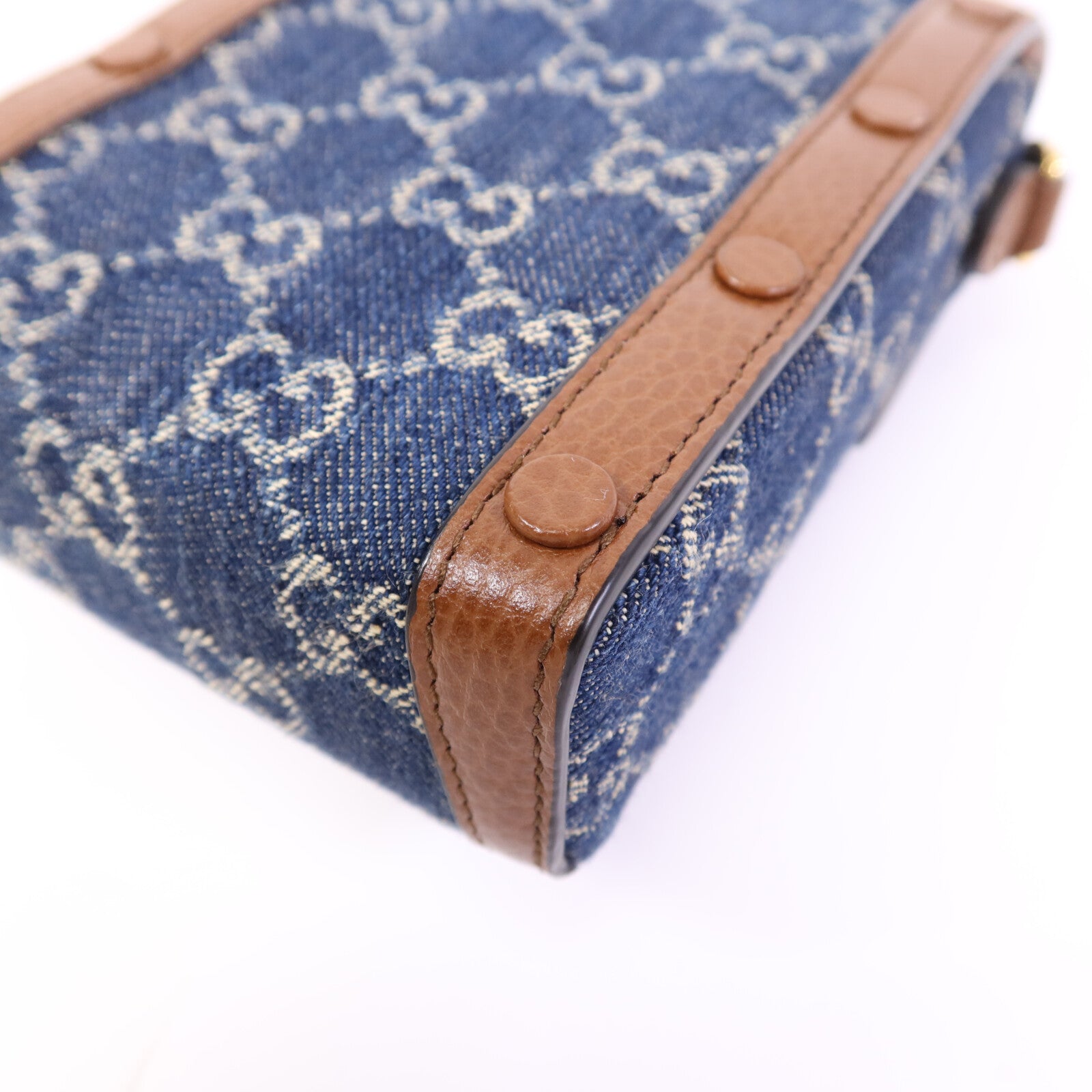 GUCCI 牛皮皮革/牛仔布Horsebit 1955 Mini金扣肩背袋