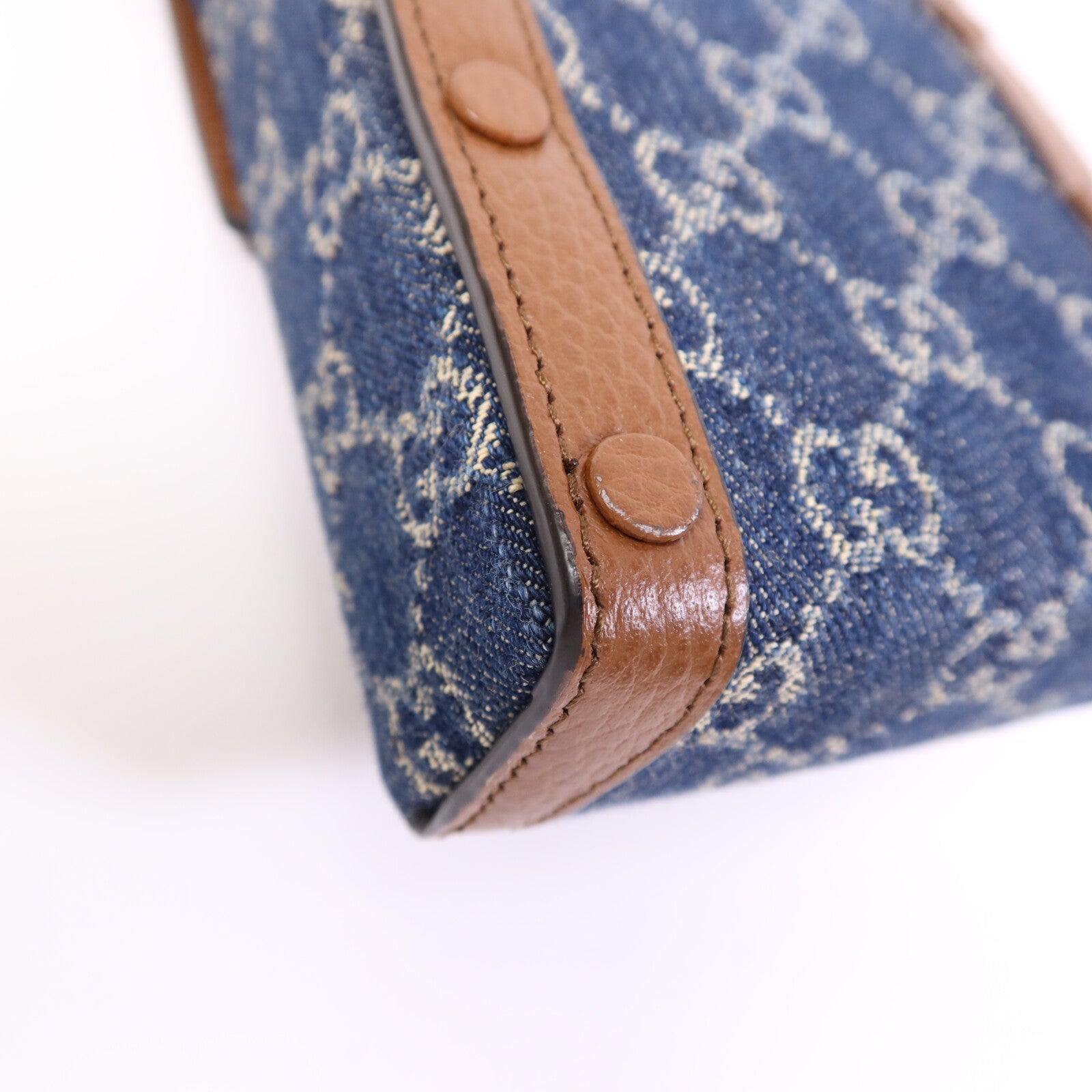 GUCCI 牛皮皮革/牛仔布Horsebit 1955 Mini金扣肩背袋