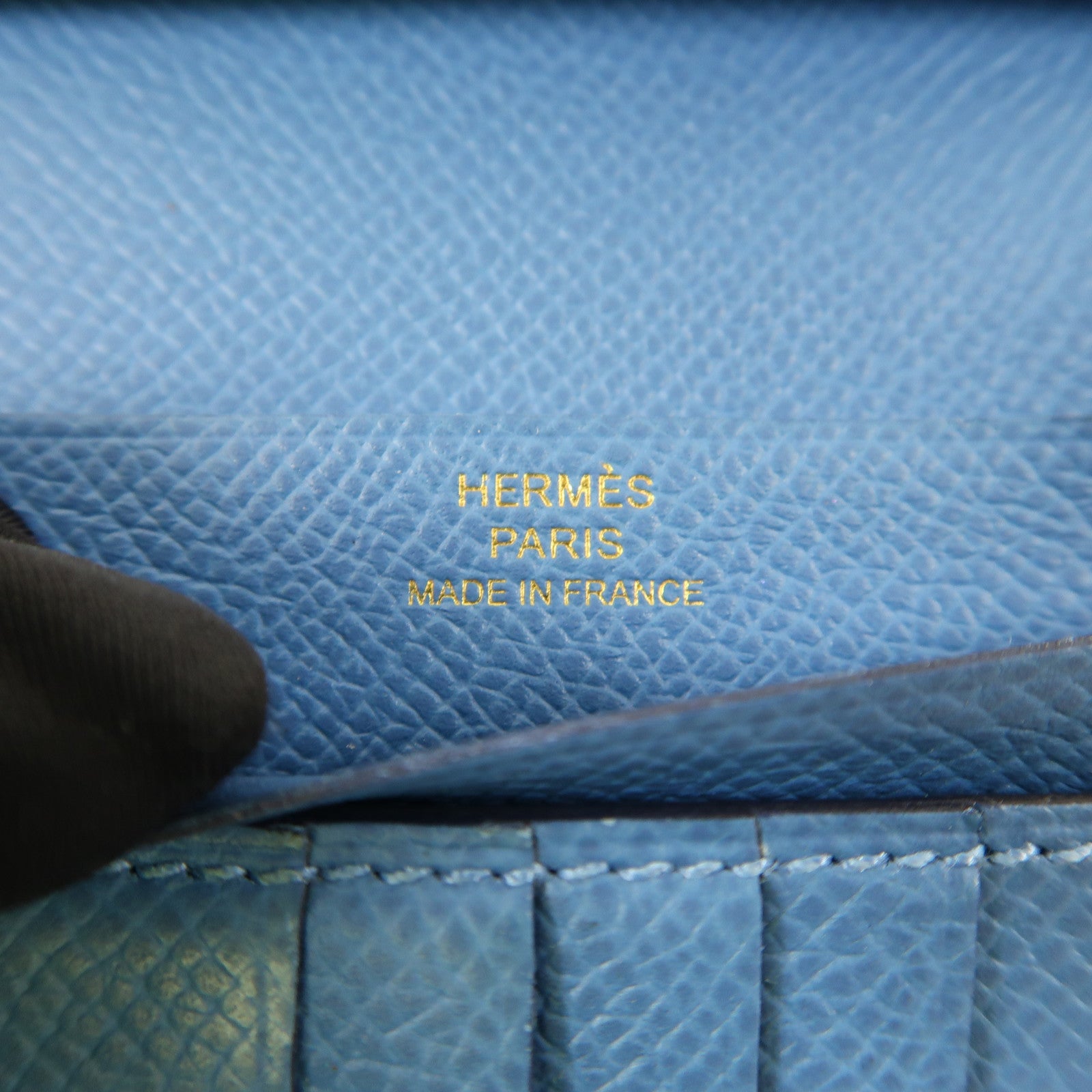 HERMES Epsom皮革Bearn Compant Wallet金扣錢包7R Bleu Azur